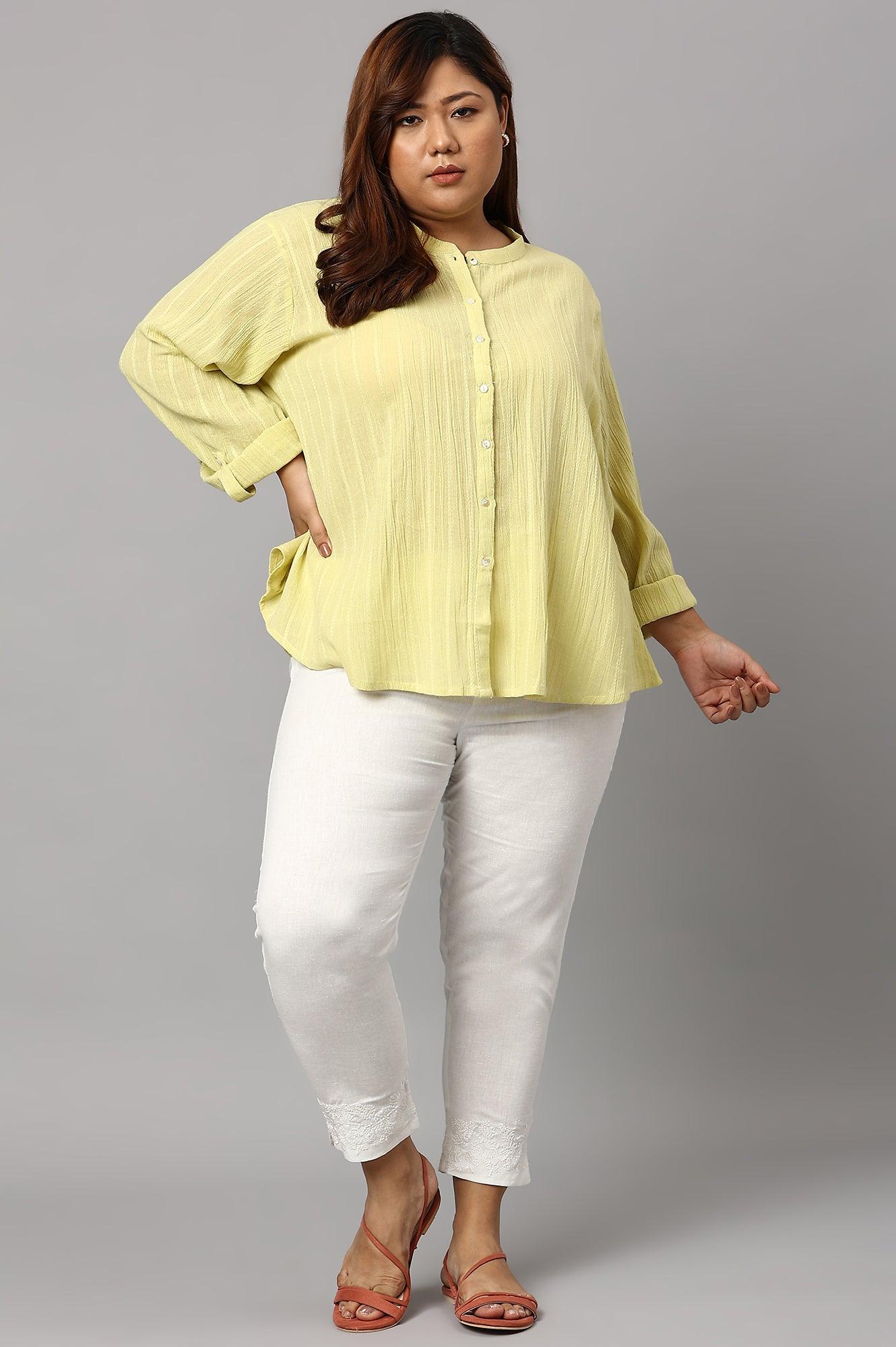 Celery Green Mandarin Collar Plus Size Top - Image 6