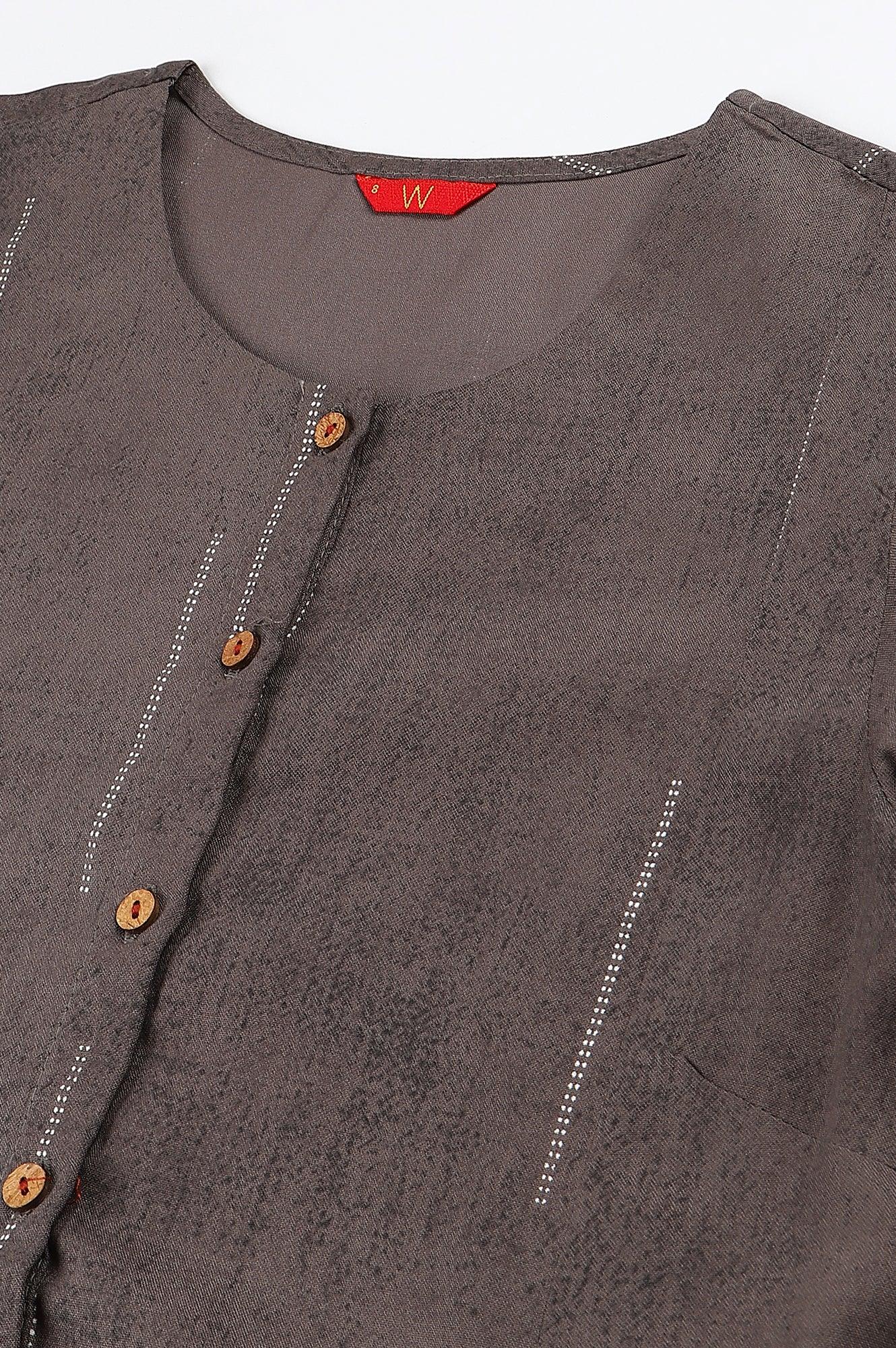Charcoal Grey Button Down Pleated kurta - Image 2
