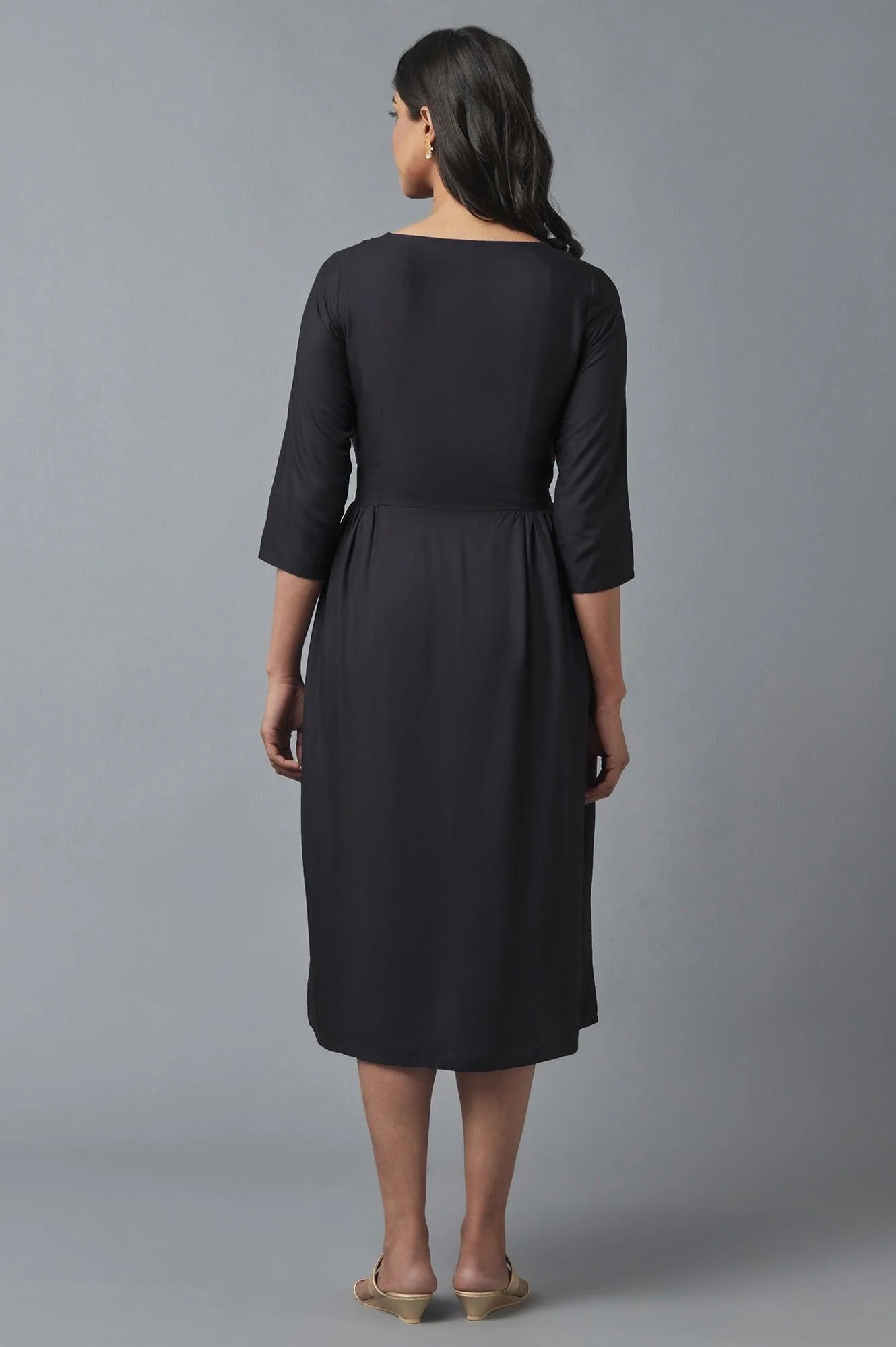 Charcoal Grey Embroidered Dress - Image 2