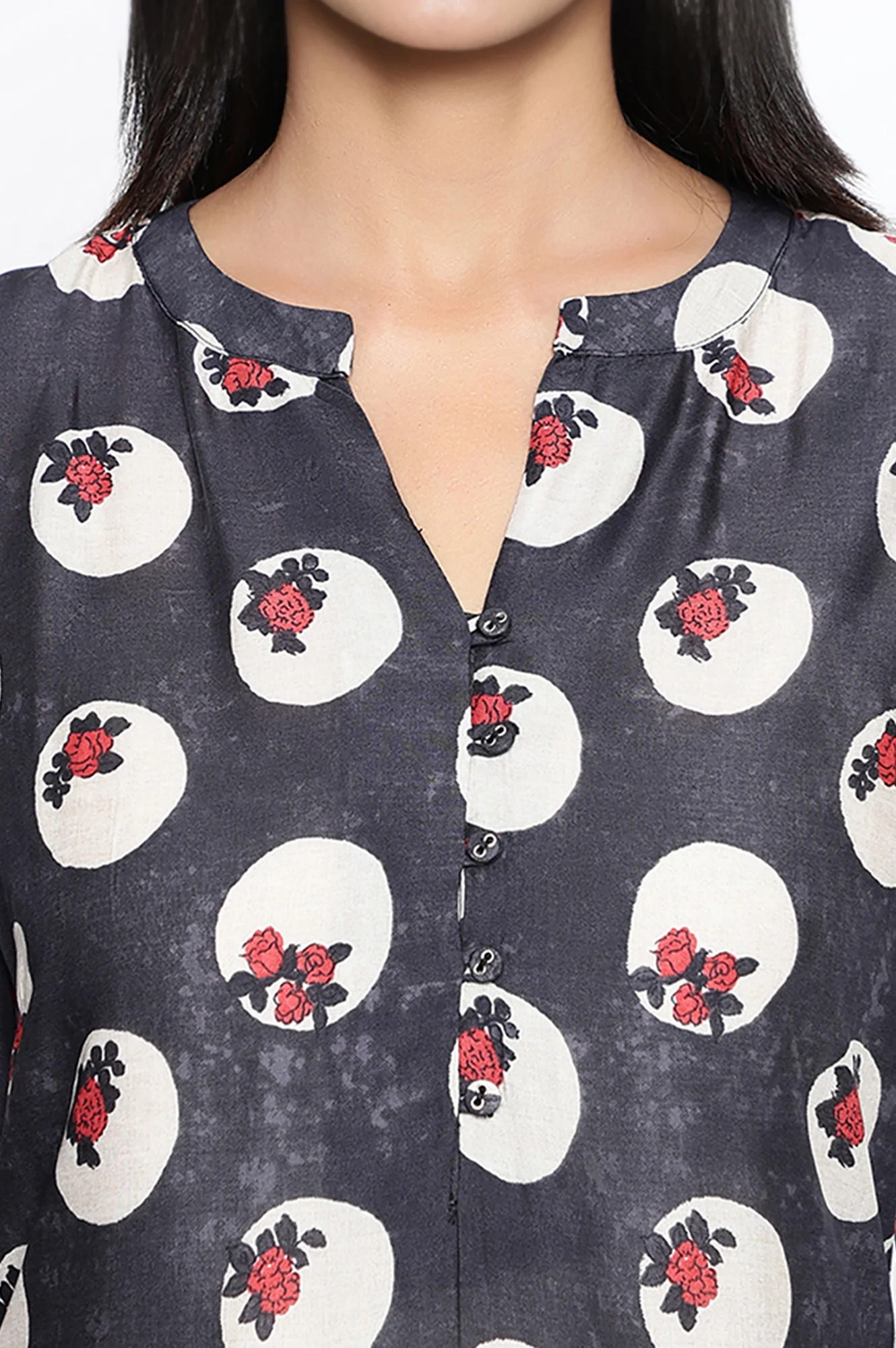 Charcoal Grey Printed Modal Straight Kurta - Image 3