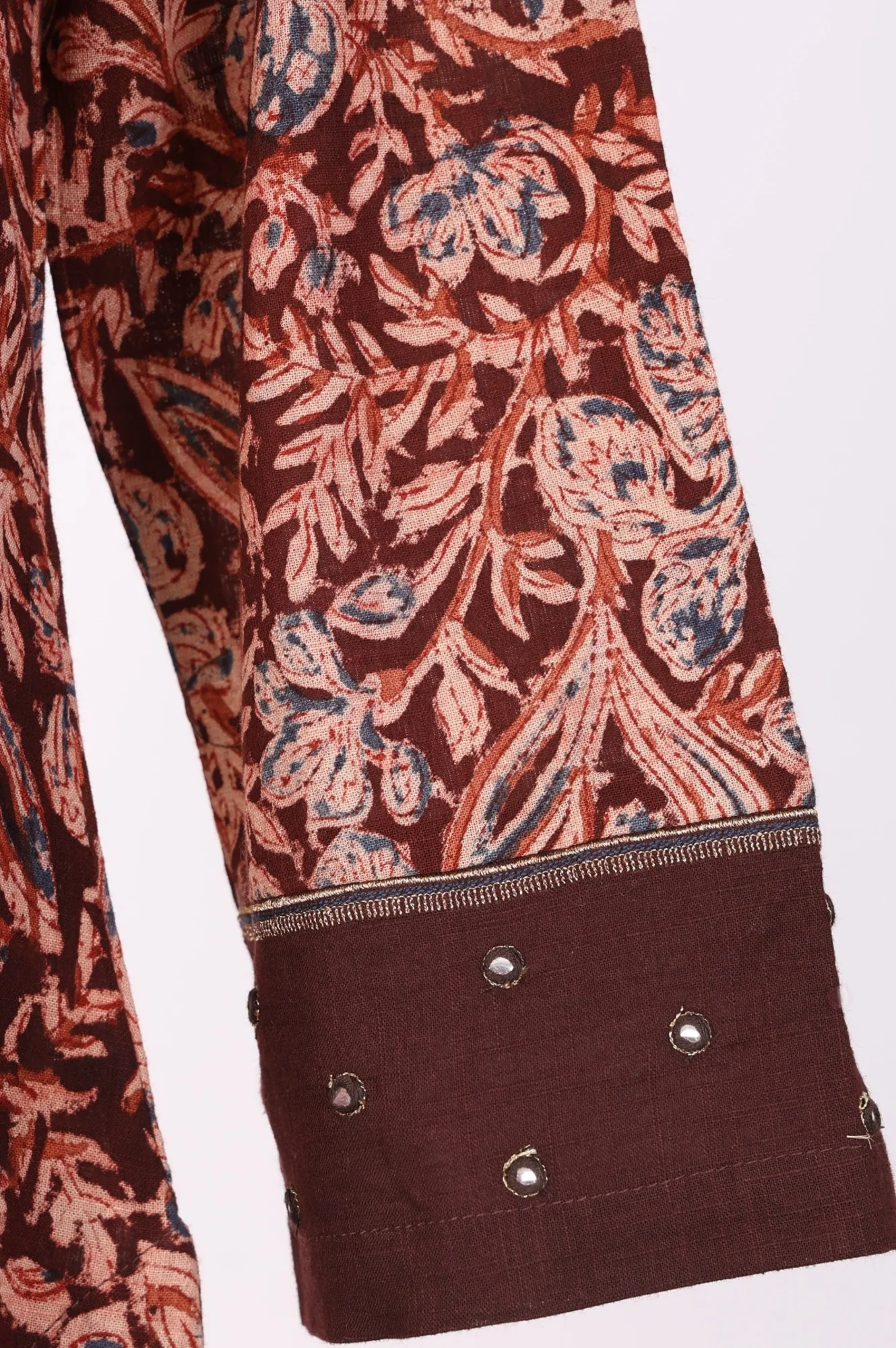 Chocolate Brown Sequins Floral Printed Pure Cotton Straight Kurta - Image 6