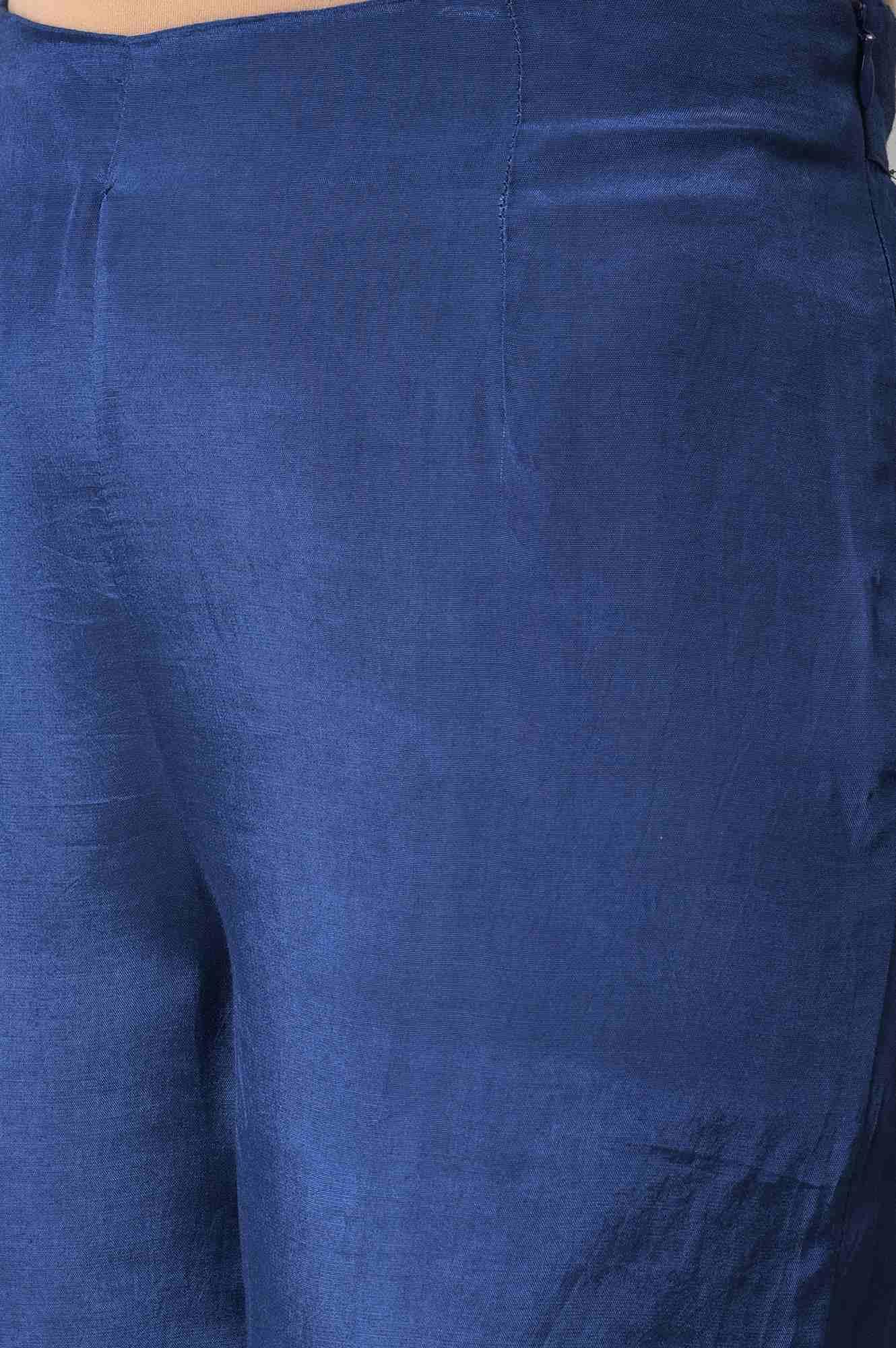 Cobalt Blue Solid kurta and Slim Pants Co-ord Set - Image 7