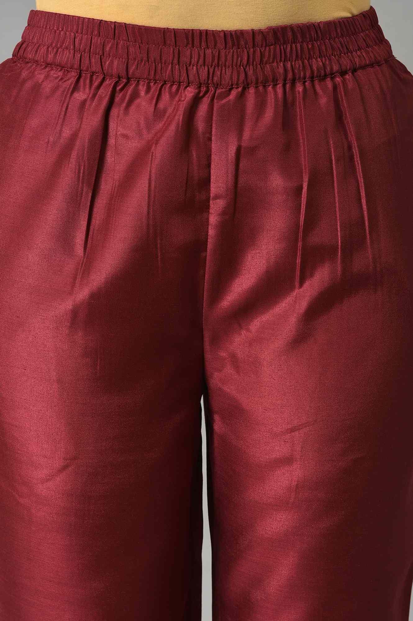 Coral Embroidered kurta With Dark Red Pants And Printed Dupatta - Image 6