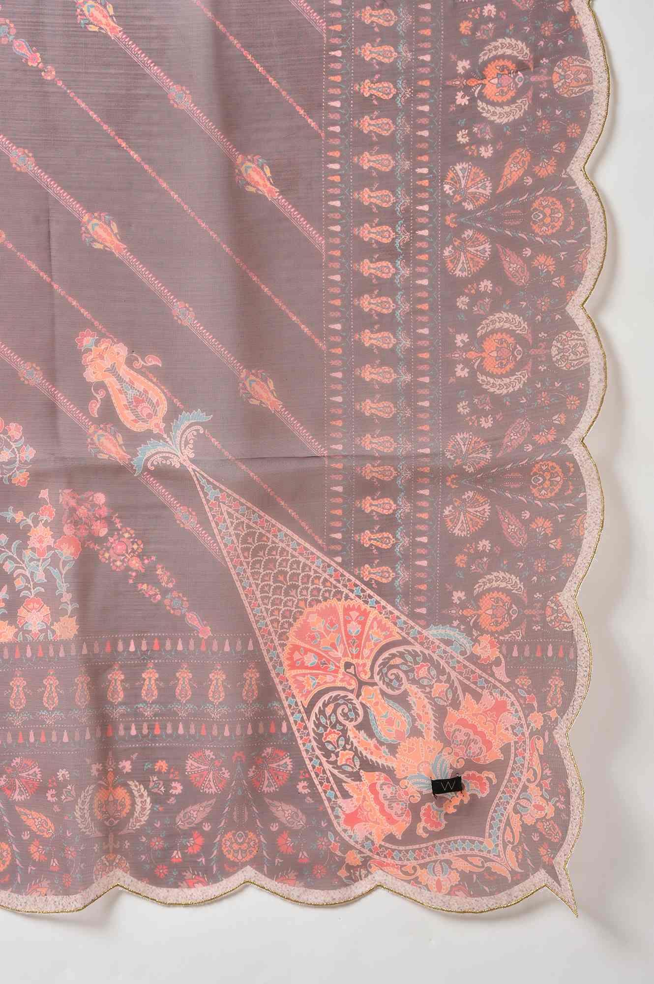 Coral Embroidered kurta With Dark Red Pants And Printed Dupatta - Image 8