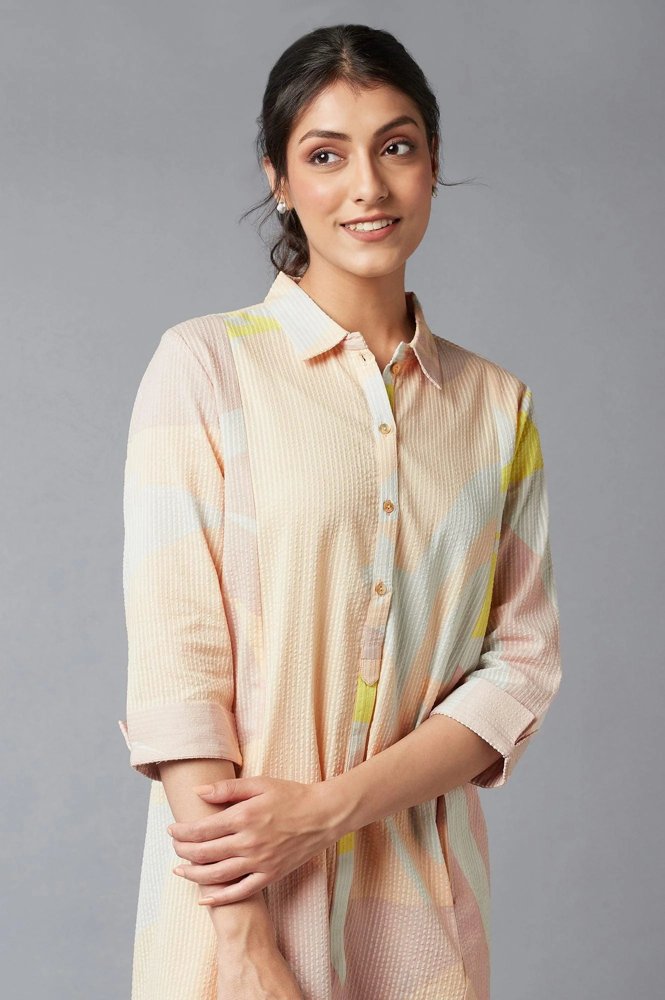 Coral Floral Print Cotton Shirt Dress - Image 5