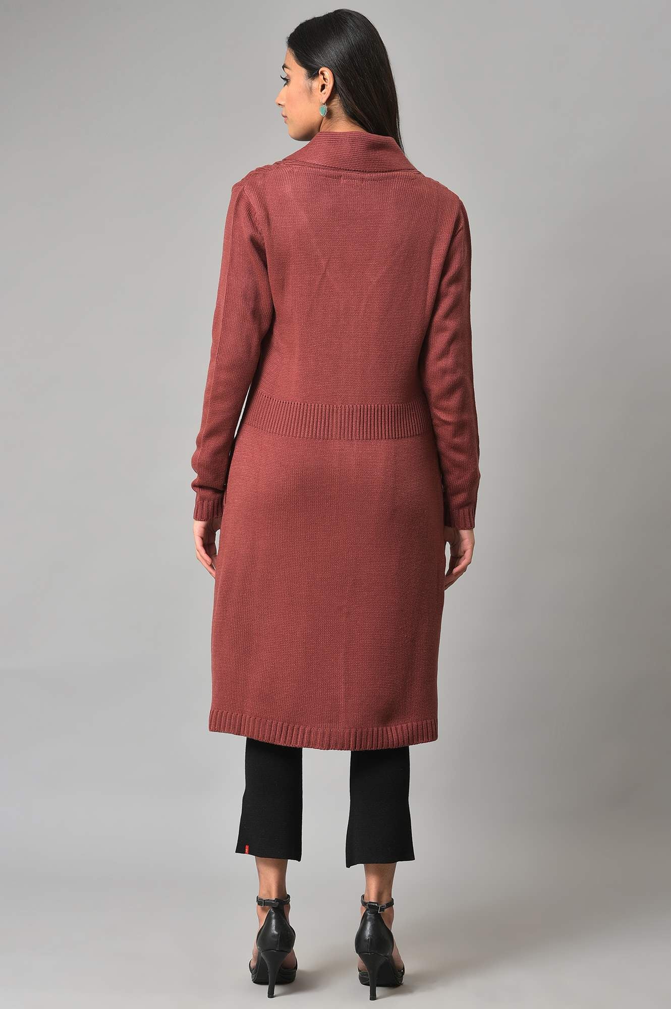 Coral Shawl Collar Knitted Cardigan - Image 2