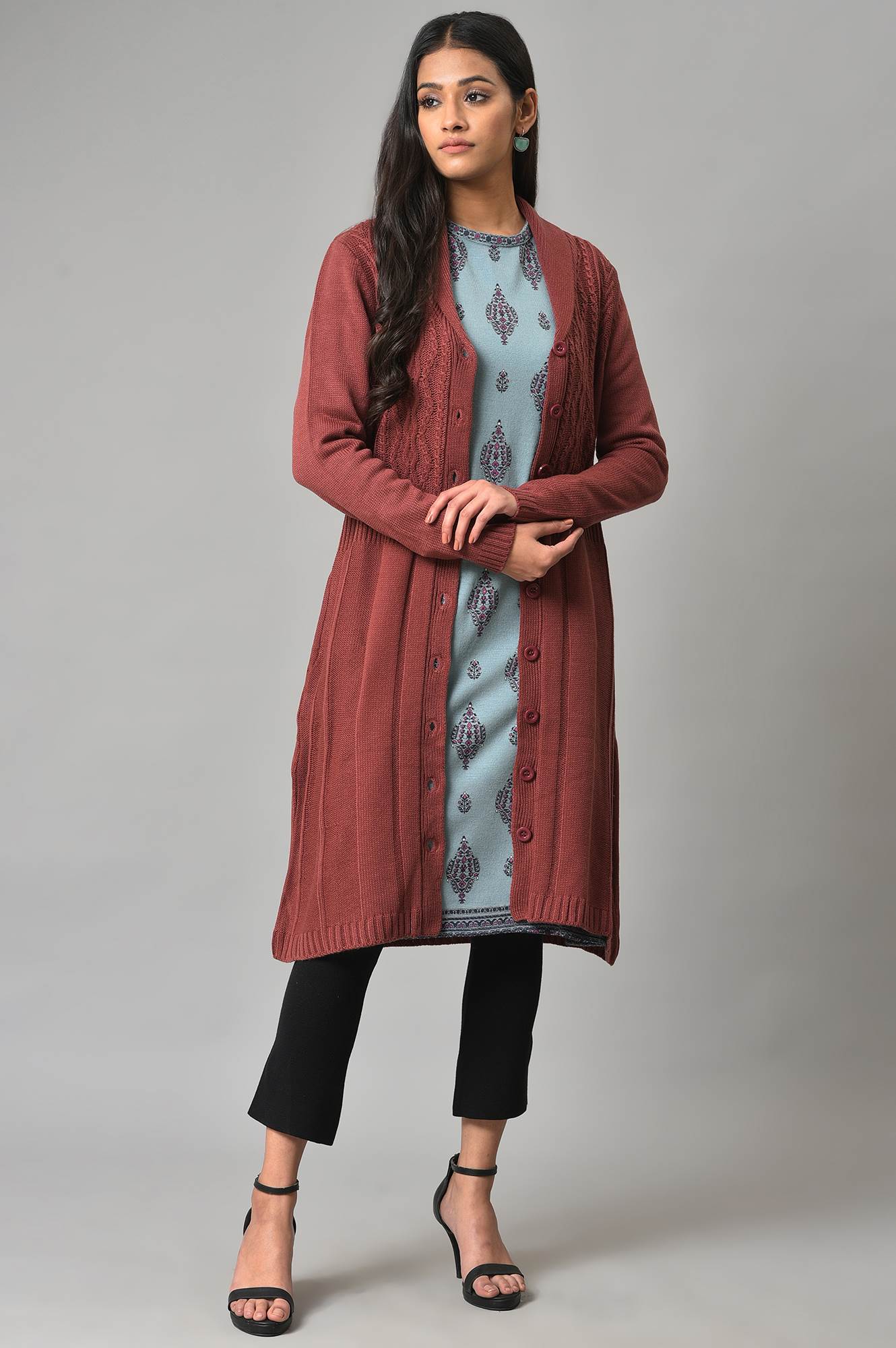 Coral Shawl Collar Knitted Cardigan - Image 6