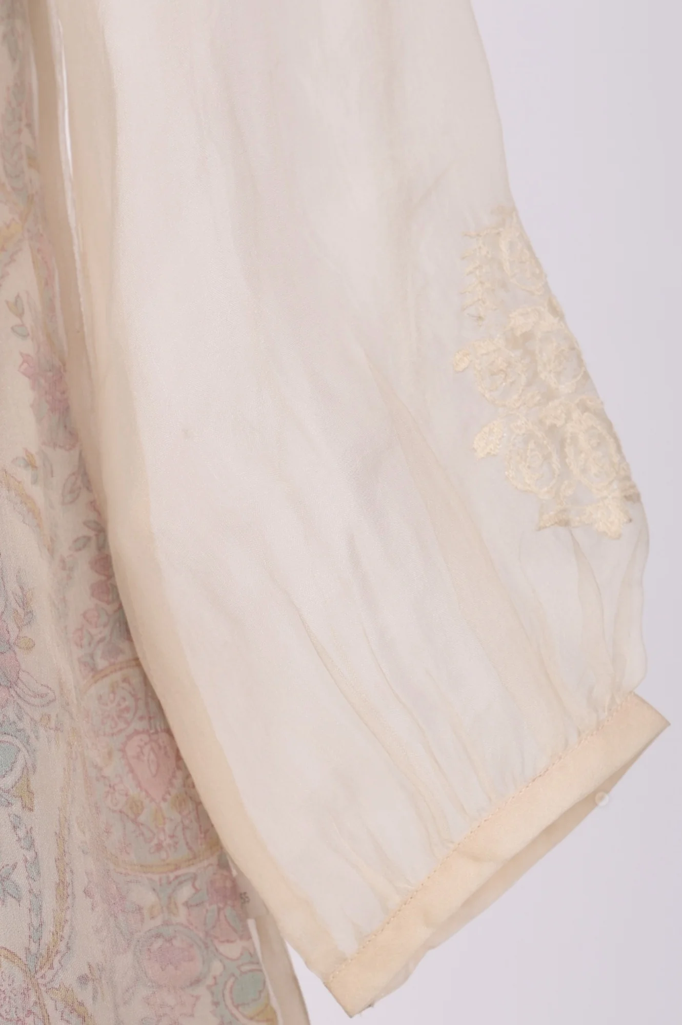 Cream Floral Printed Lace Organza Straight Top with Printed Slip - Image 7