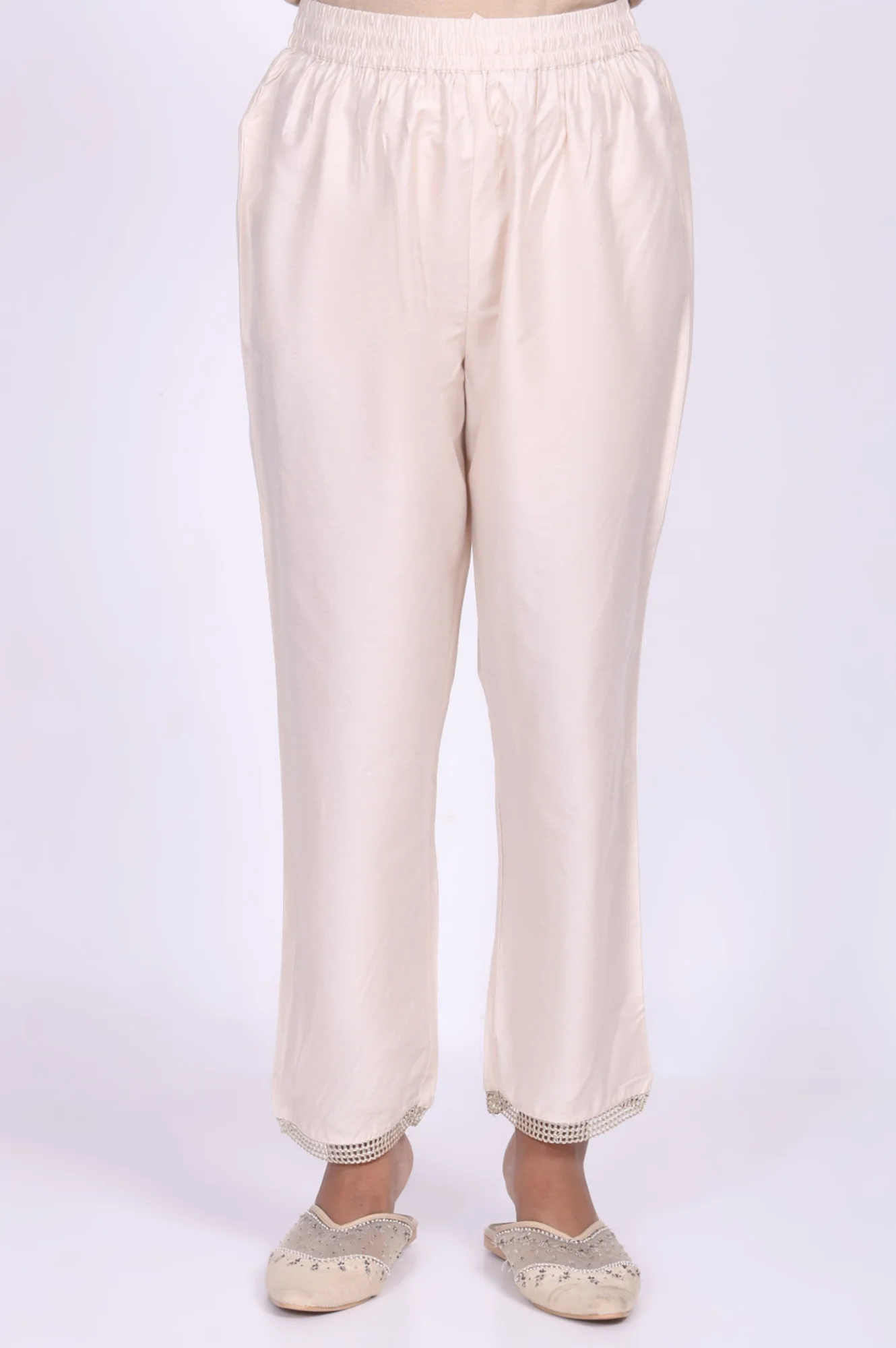 Cream Floral Printed Tissue A-Line Kurta with Straight Pant and Dupatta Set - Image 7