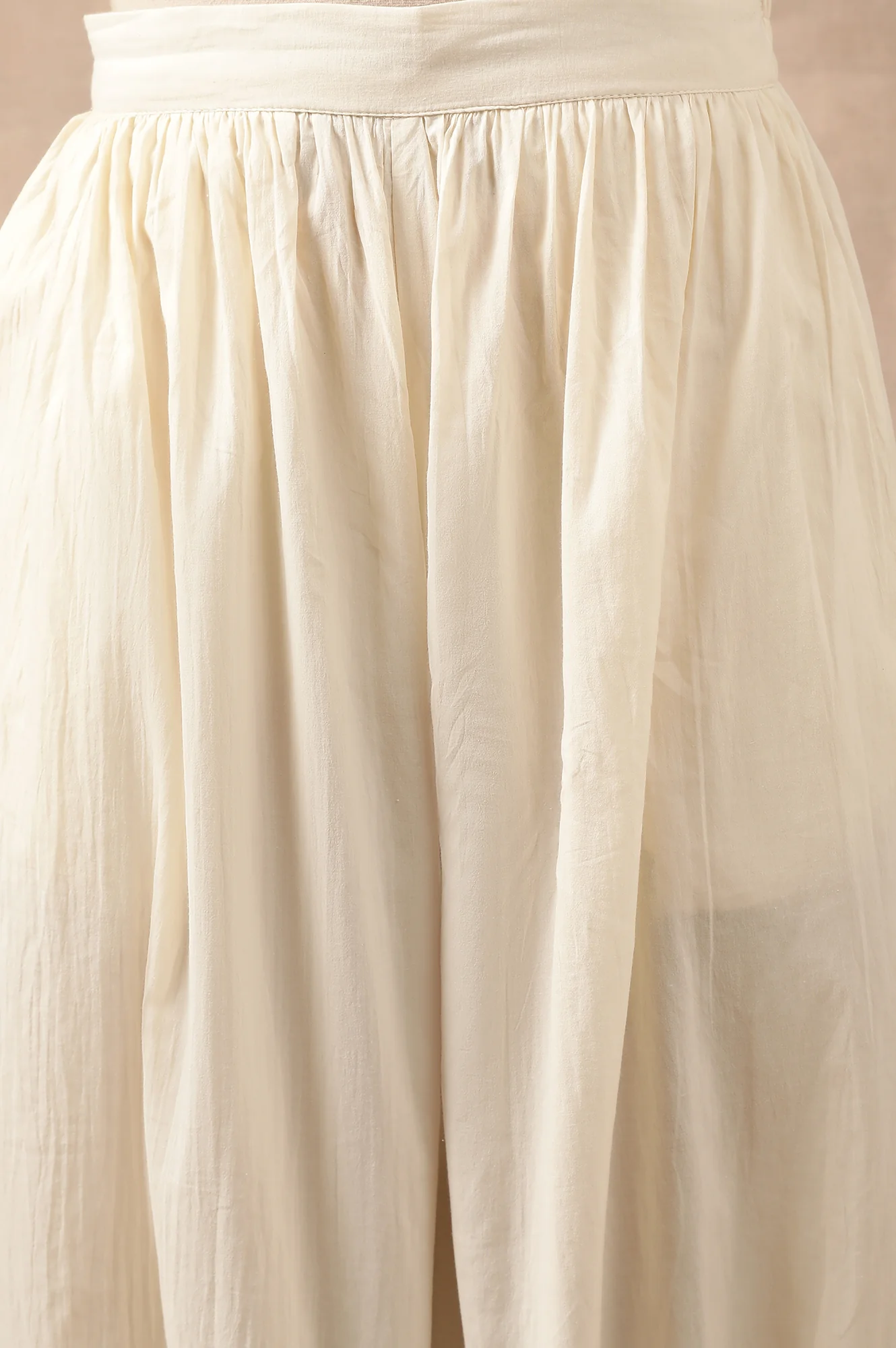 Cream Solid Beaded Tapered Cotton Salwar - Image 7