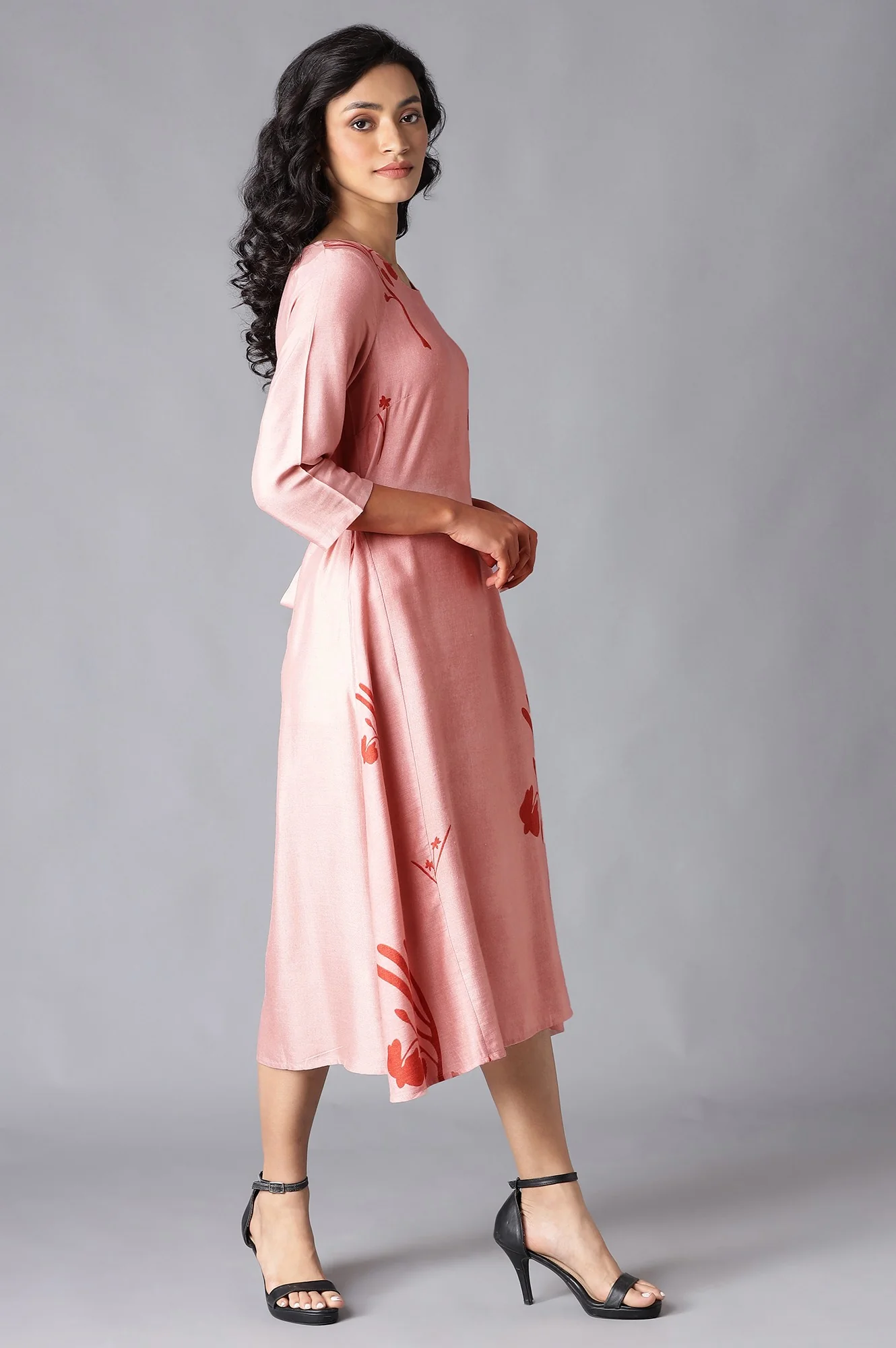 Crepe Pink A-Line Printed kurta - Image 4