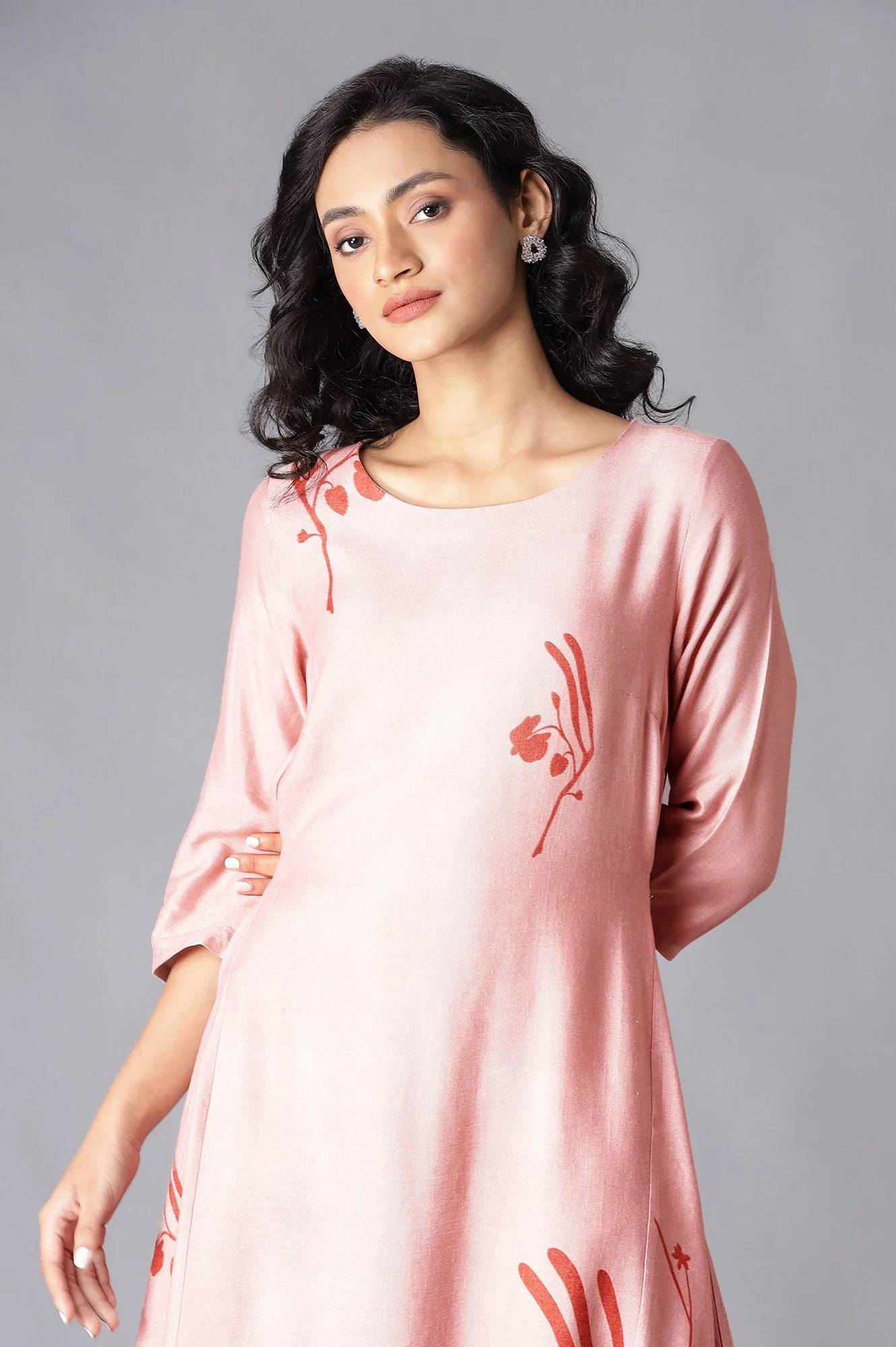 Crepe Pink A-Line Printed kurta - Image 5