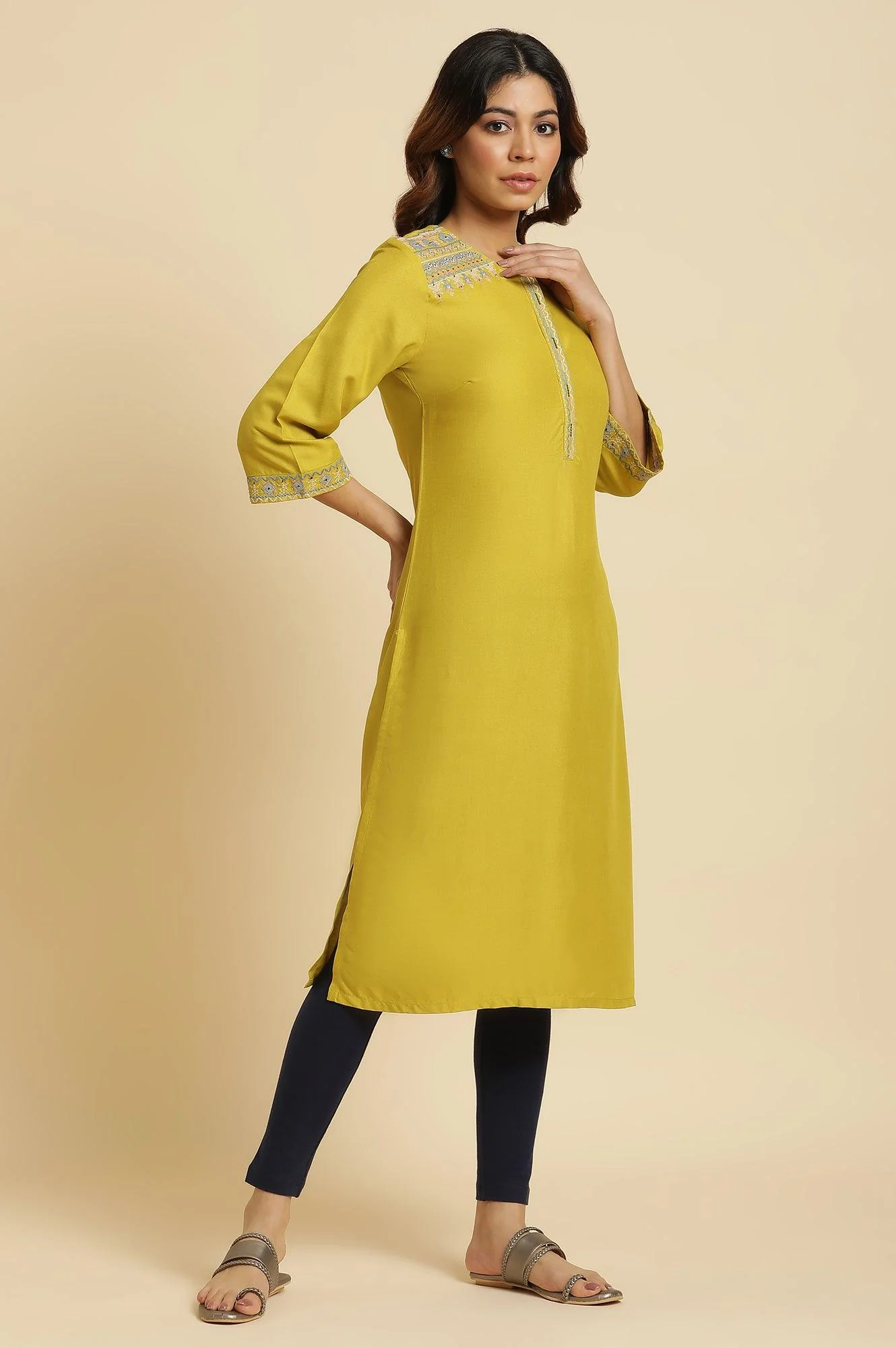 Cress Green Embroidered Kurta - Image 5