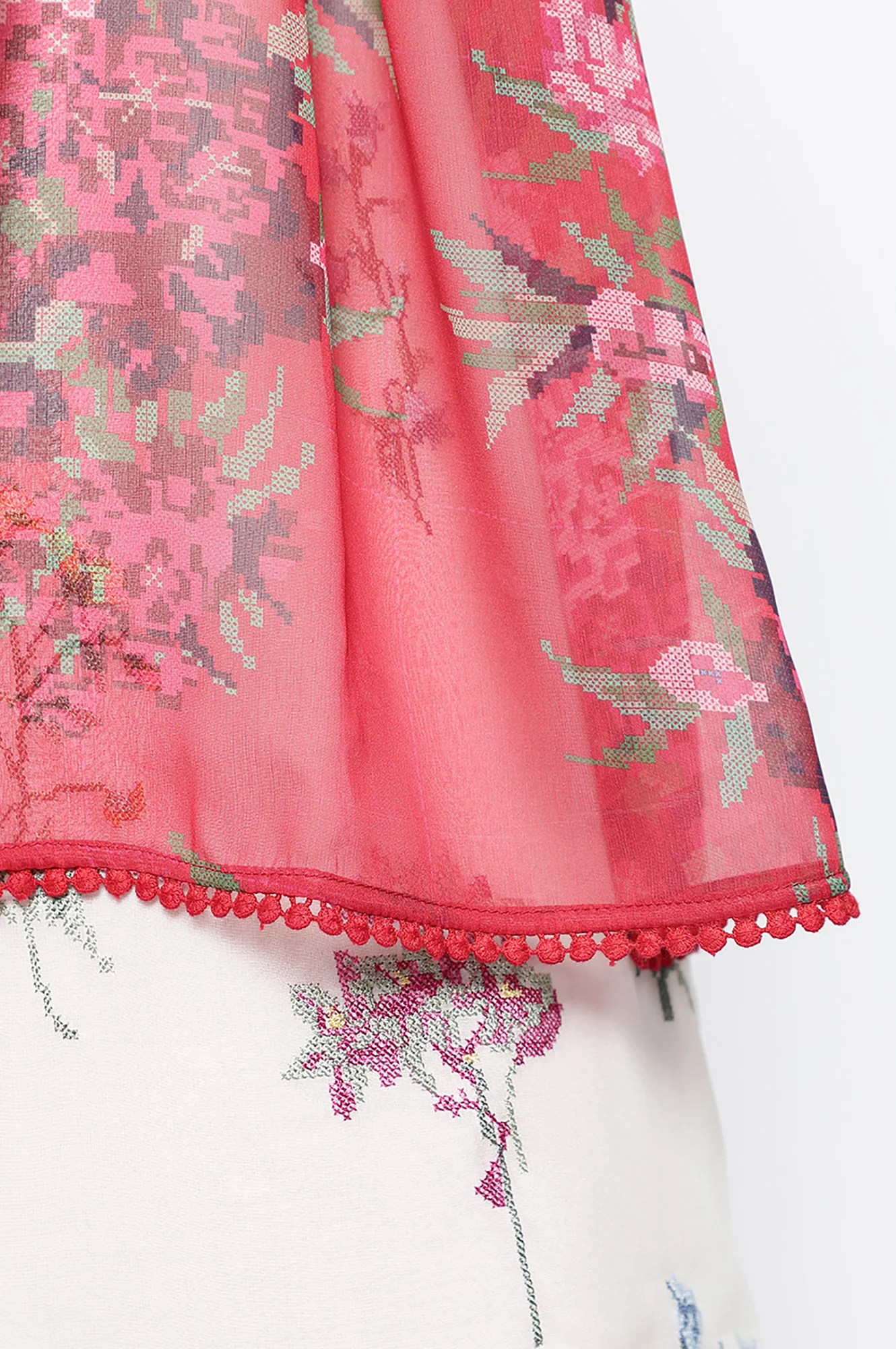 Crimson Red Printed Chiffon Dupatta - Image 5