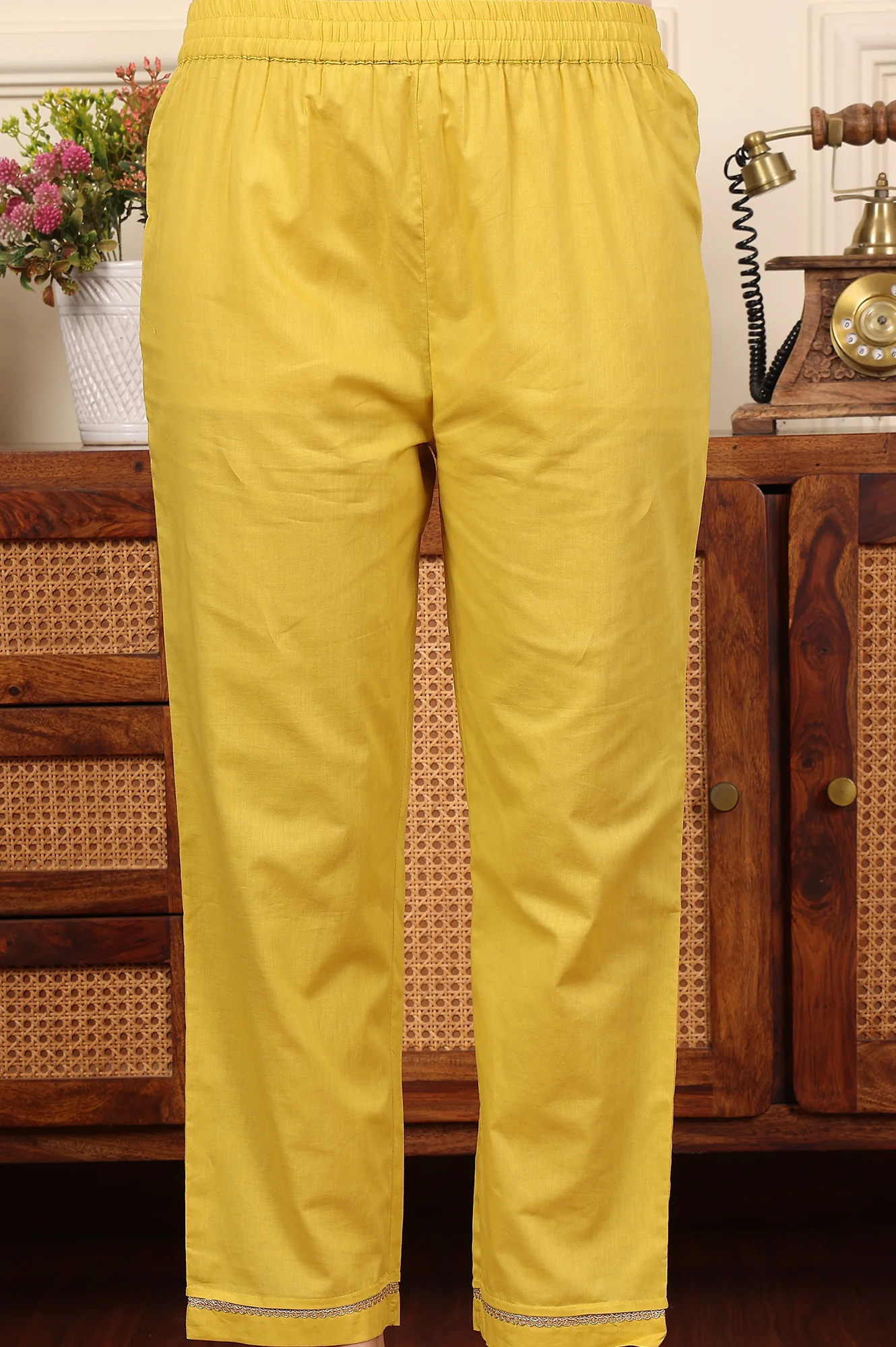 Custard Yellow Floral Printed Embroidered A-Line Pure Cotton Kurta And Pants Co-Ord Set - Image 8