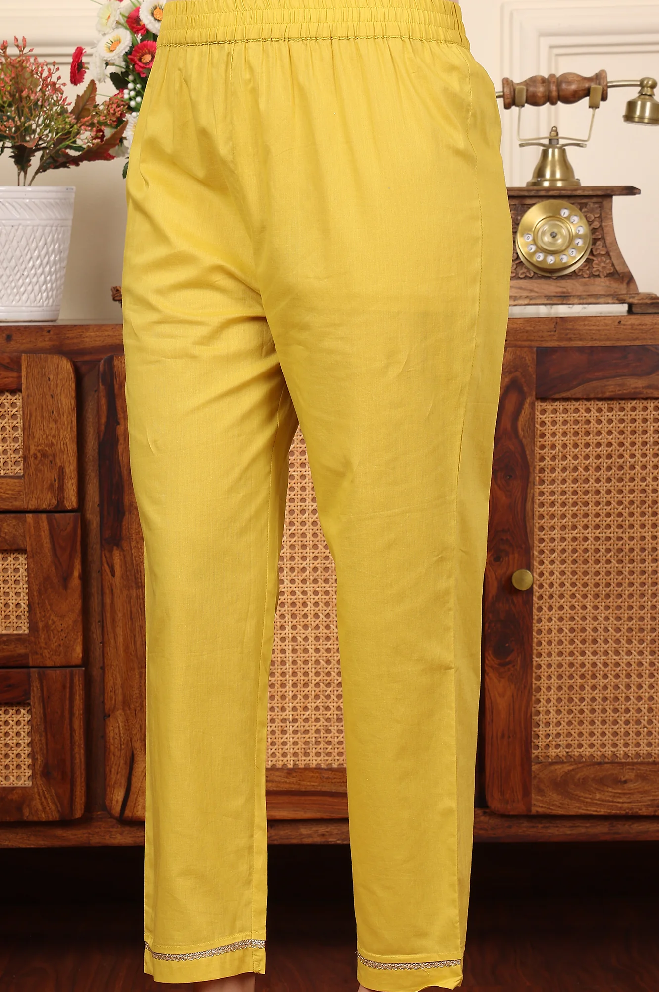 Custard Yellow Floral Printed Embroidered A-Line Pure Cotton Kurta And Pants Co-Ord Set - Image 9