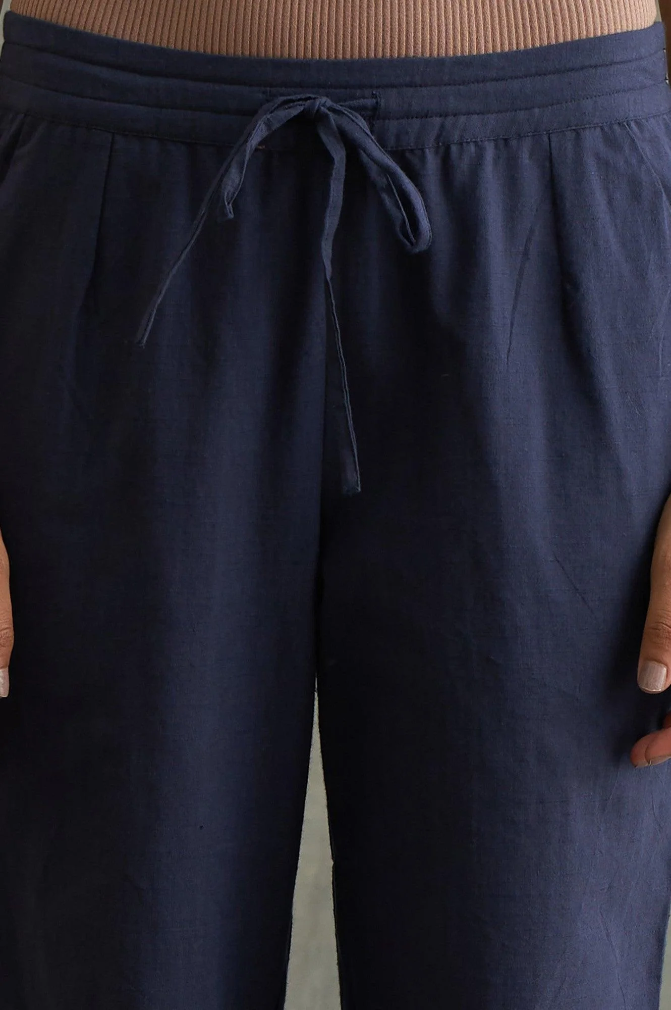 Dark Blue Colour Blocked Straight Pants - Image 6