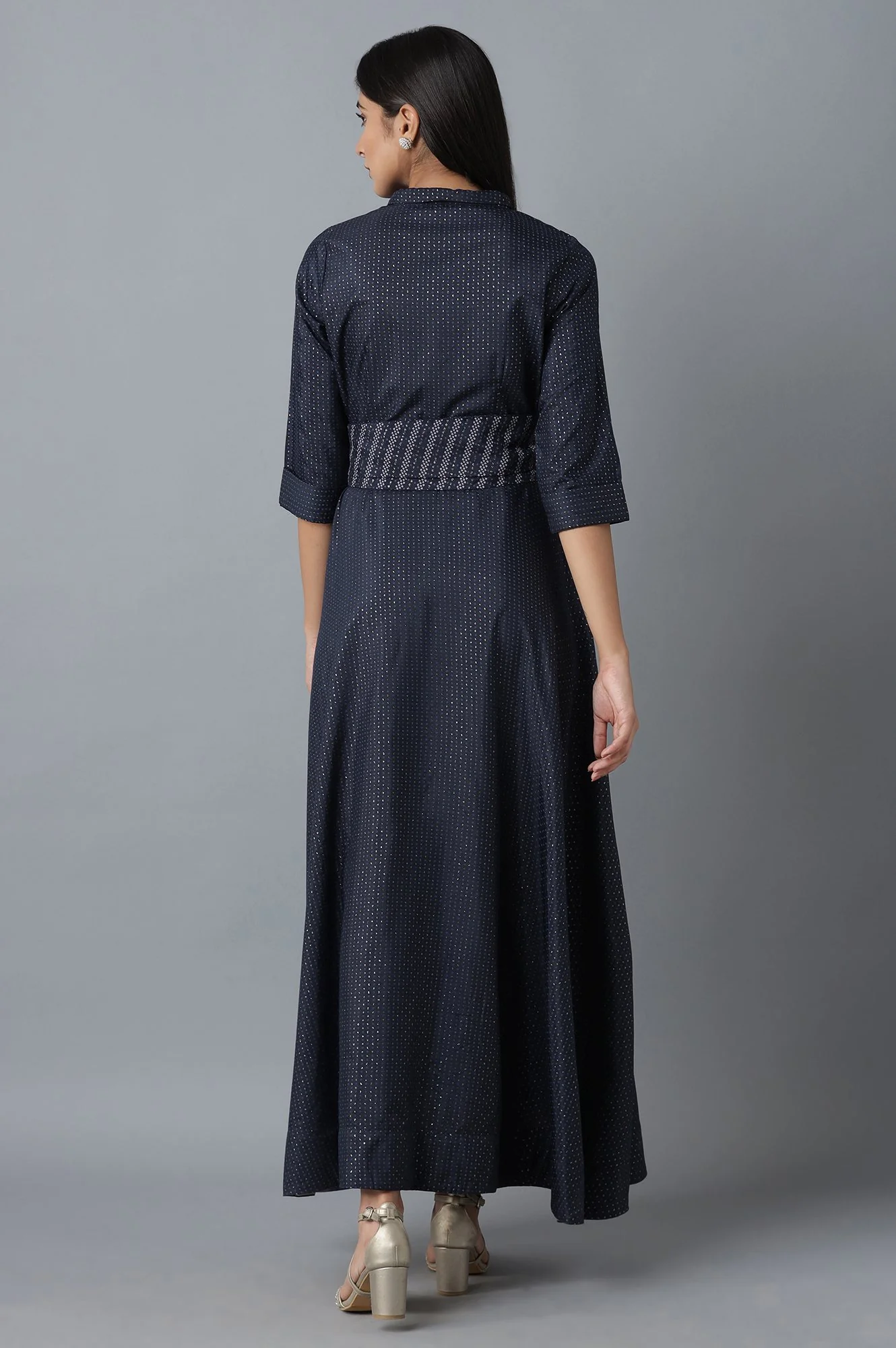 Dark Blue Dress in Polka Print - Image 2
