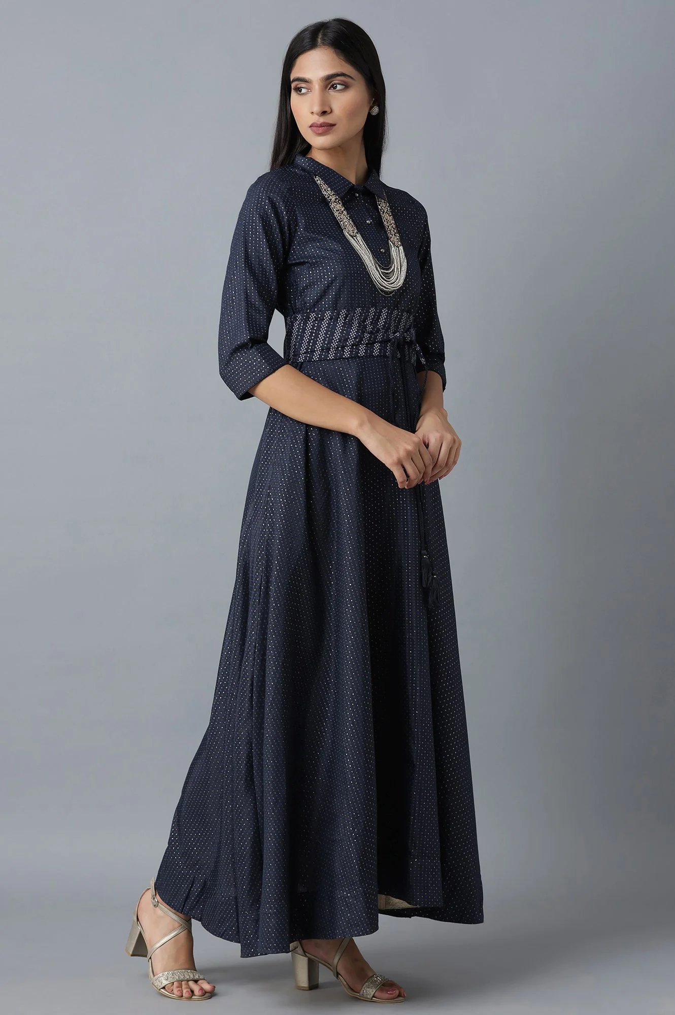 Dark Blue Dress in Polka Print - Image 4