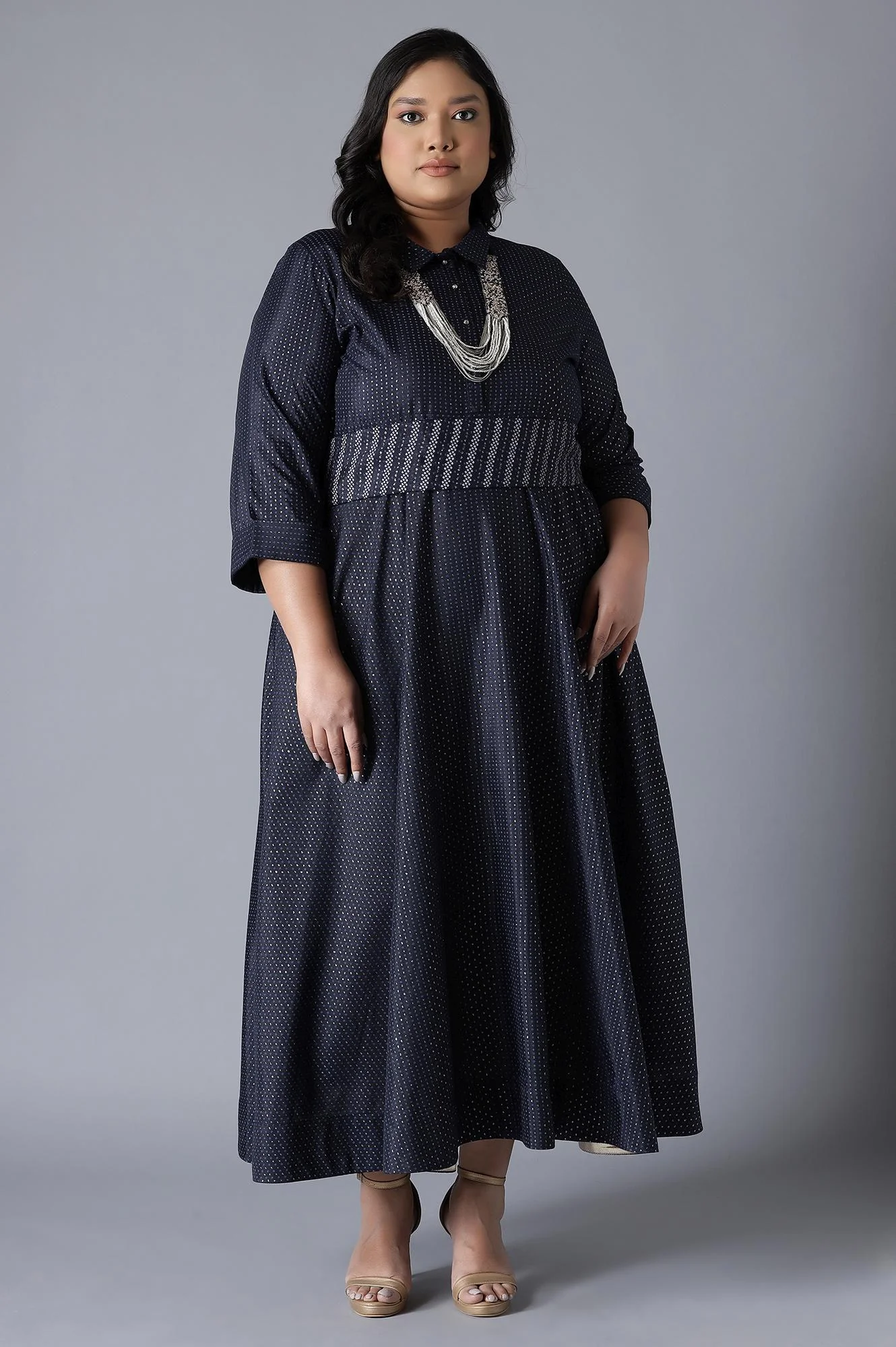 Dark Blue Dress in Polka Print - Image 6
