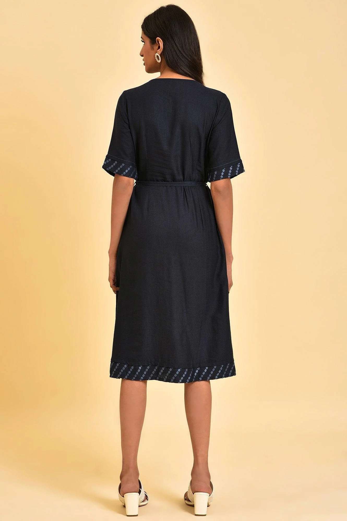 Dark Blue Embroidered A-libe Western Dress - Image 3