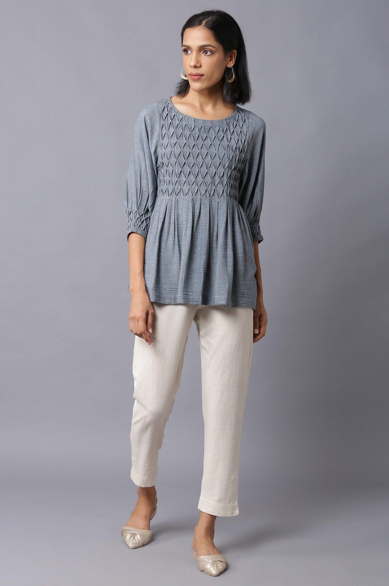 Dark Blue Top with Smocked Detail - Image 5