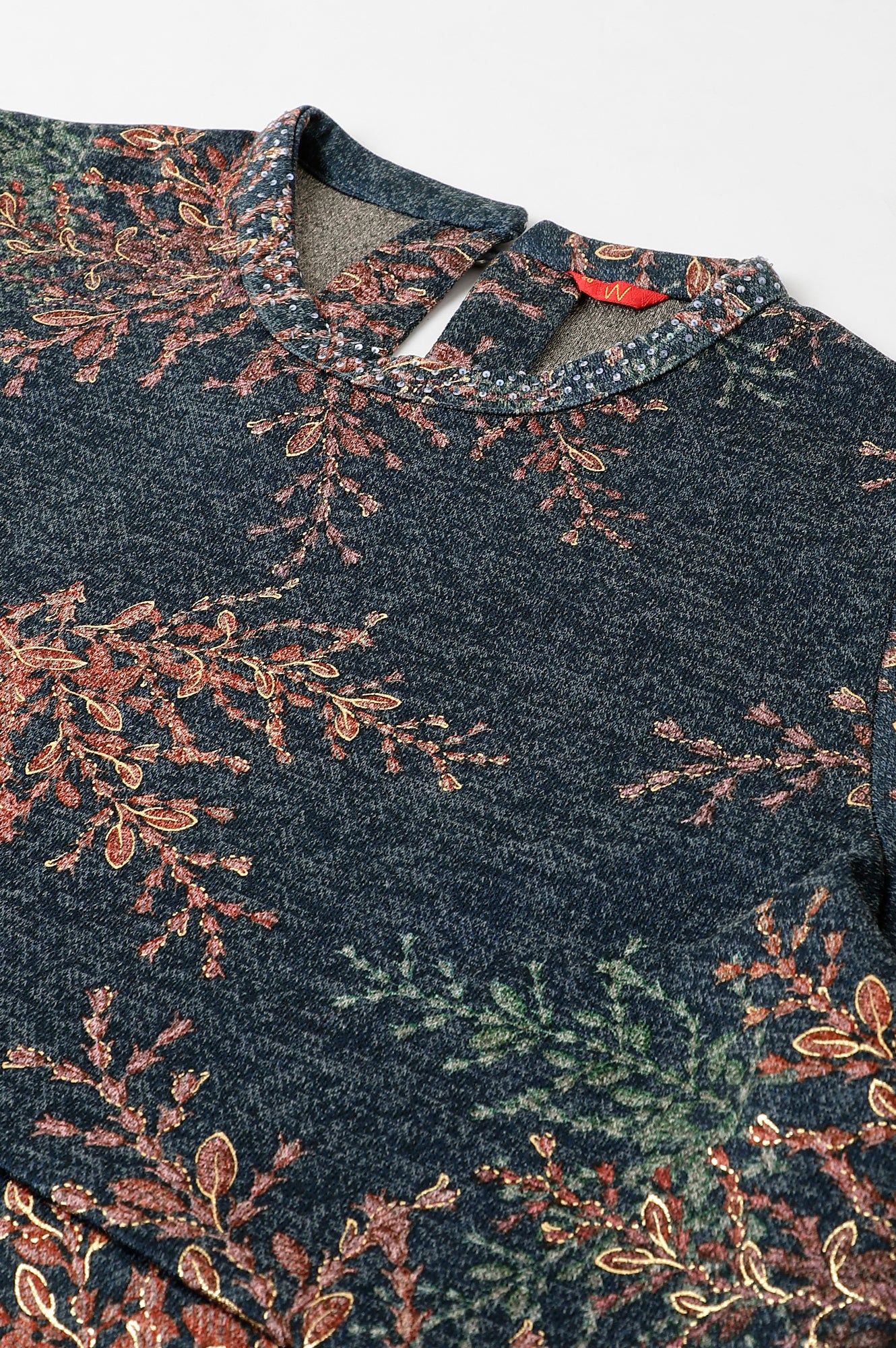 Dark Blue Light Festive Jacquard Plus Size Winter kurta - Image 7