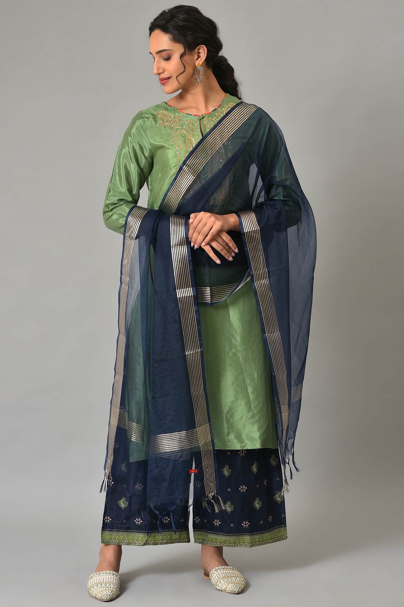 Dark Blue Organza Dupatta - Image 2