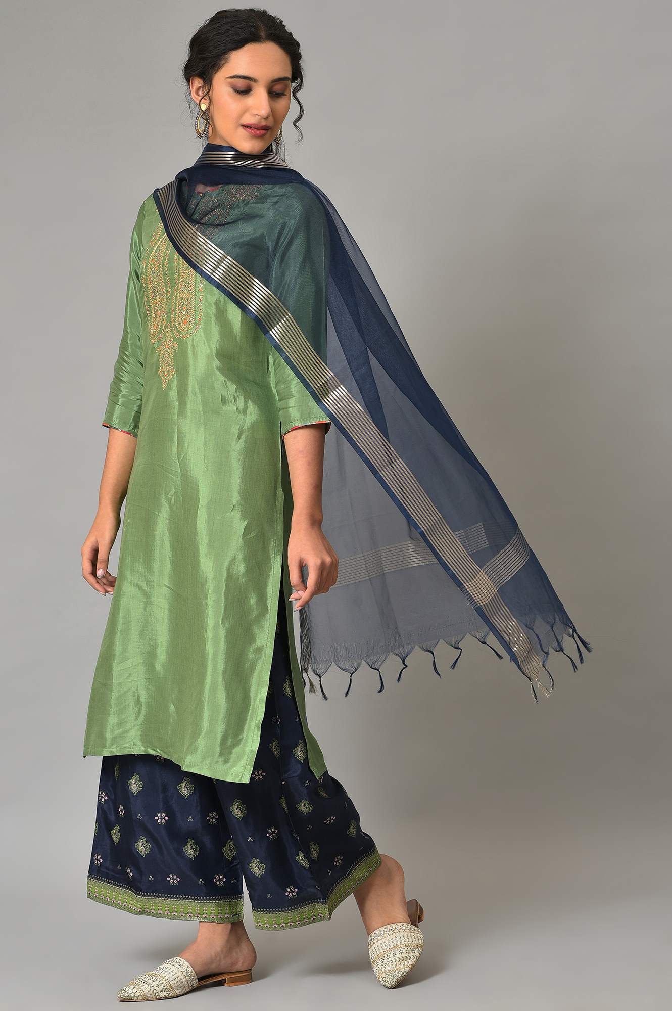 Dark Blue Organza Dupatta - Image 3