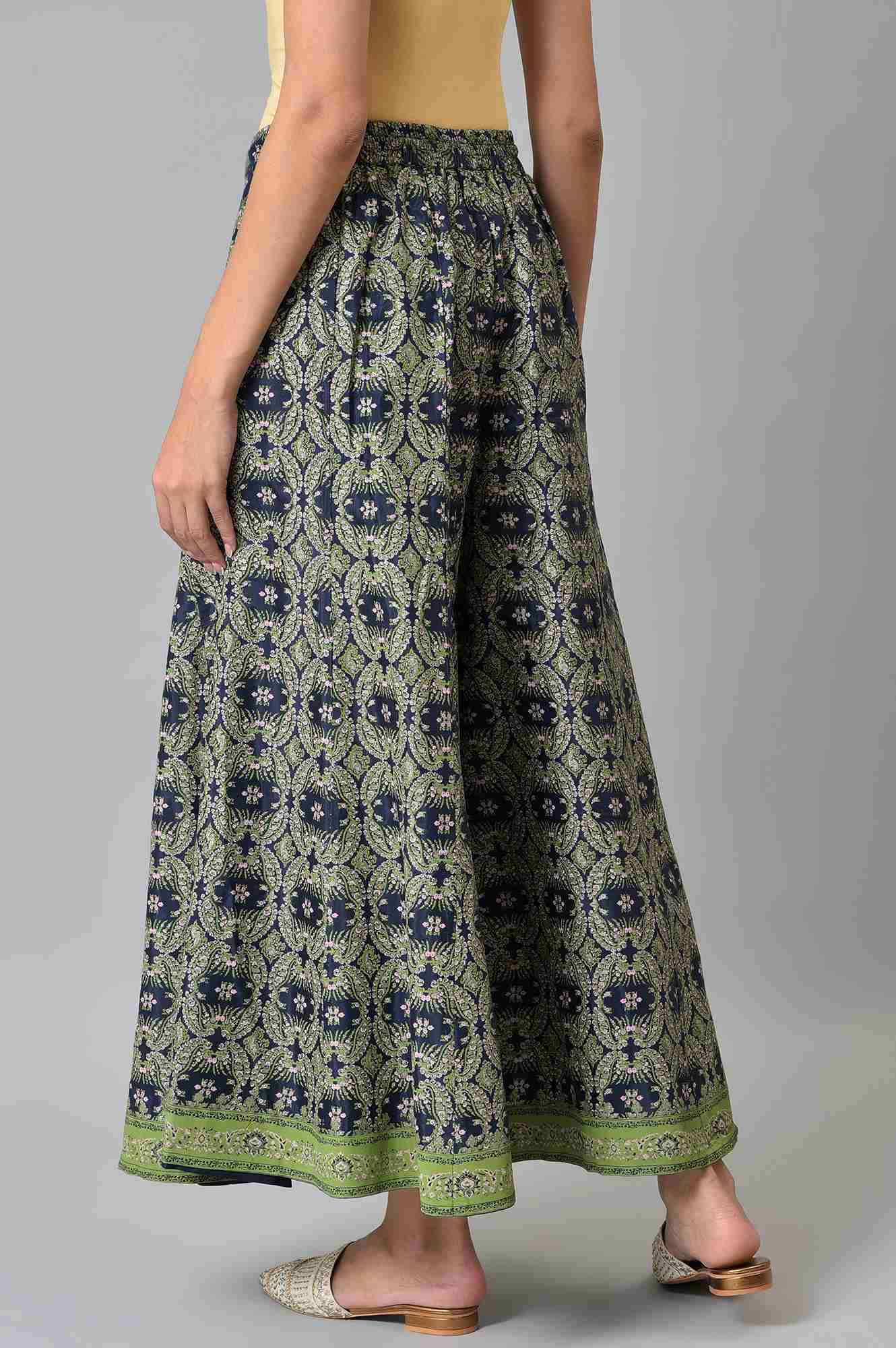 Dark Blue Paisely Printed Culottes - Image 2