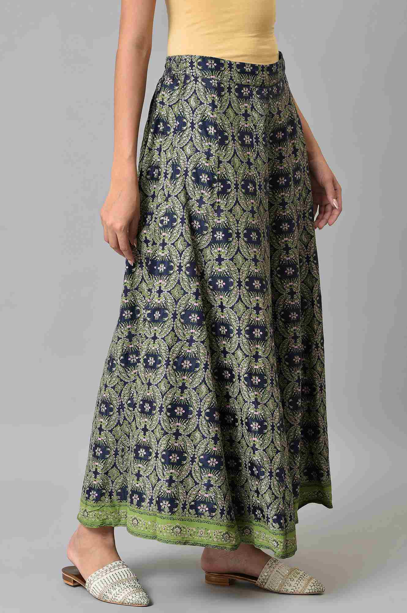 Dark Blue Paisely Printed Culottes - Image 3