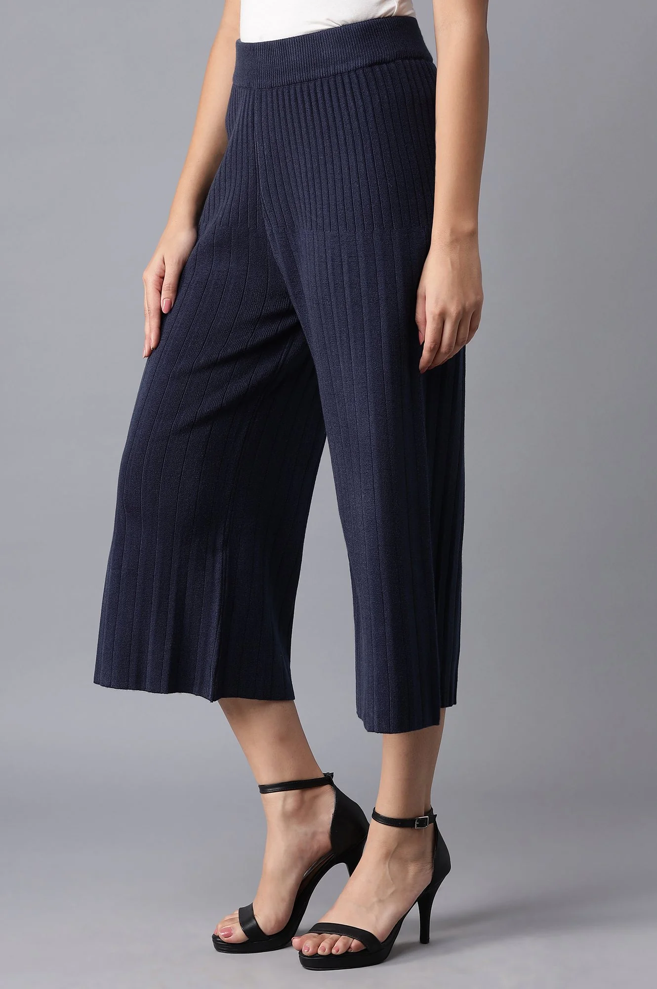 Dark Blue Pleated Parallel Pants - Image 3