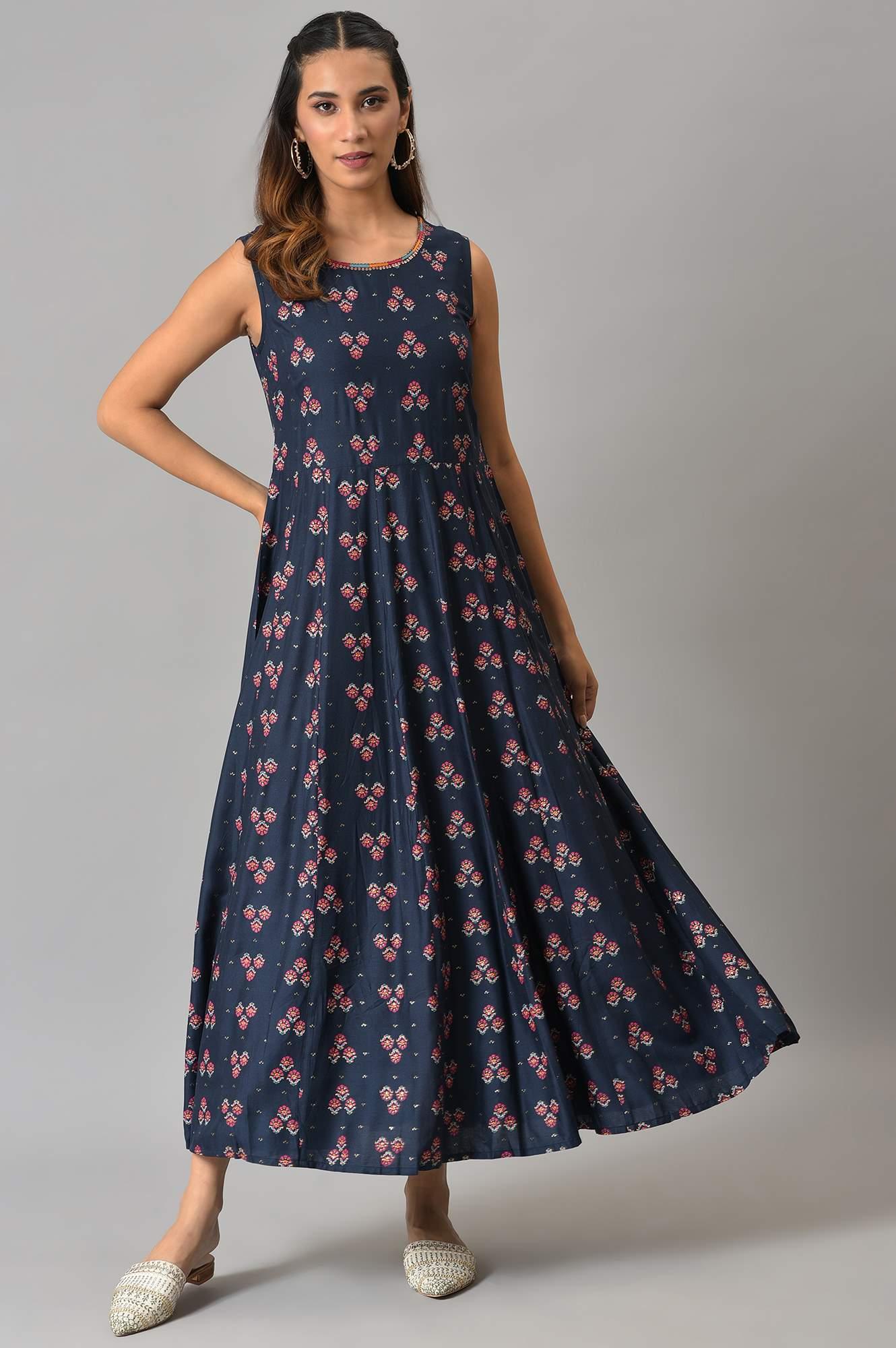 Dark Blue Printed Duo Dress Set - Image 6