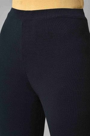 Dark Blue Solid Knitted Flared Pants - Image 7