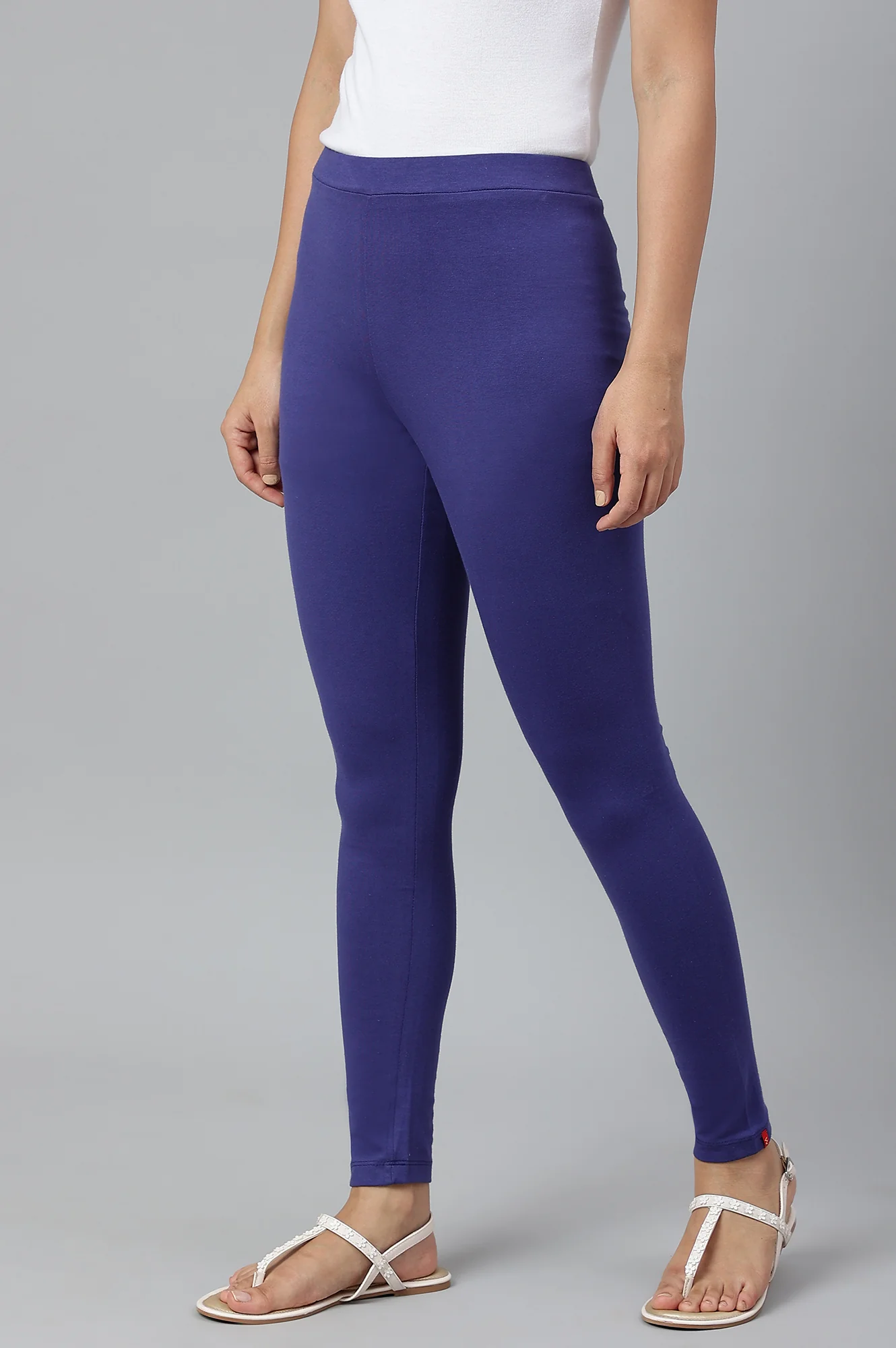 Dark Blue Solid Knitted Women Tights - Image 2