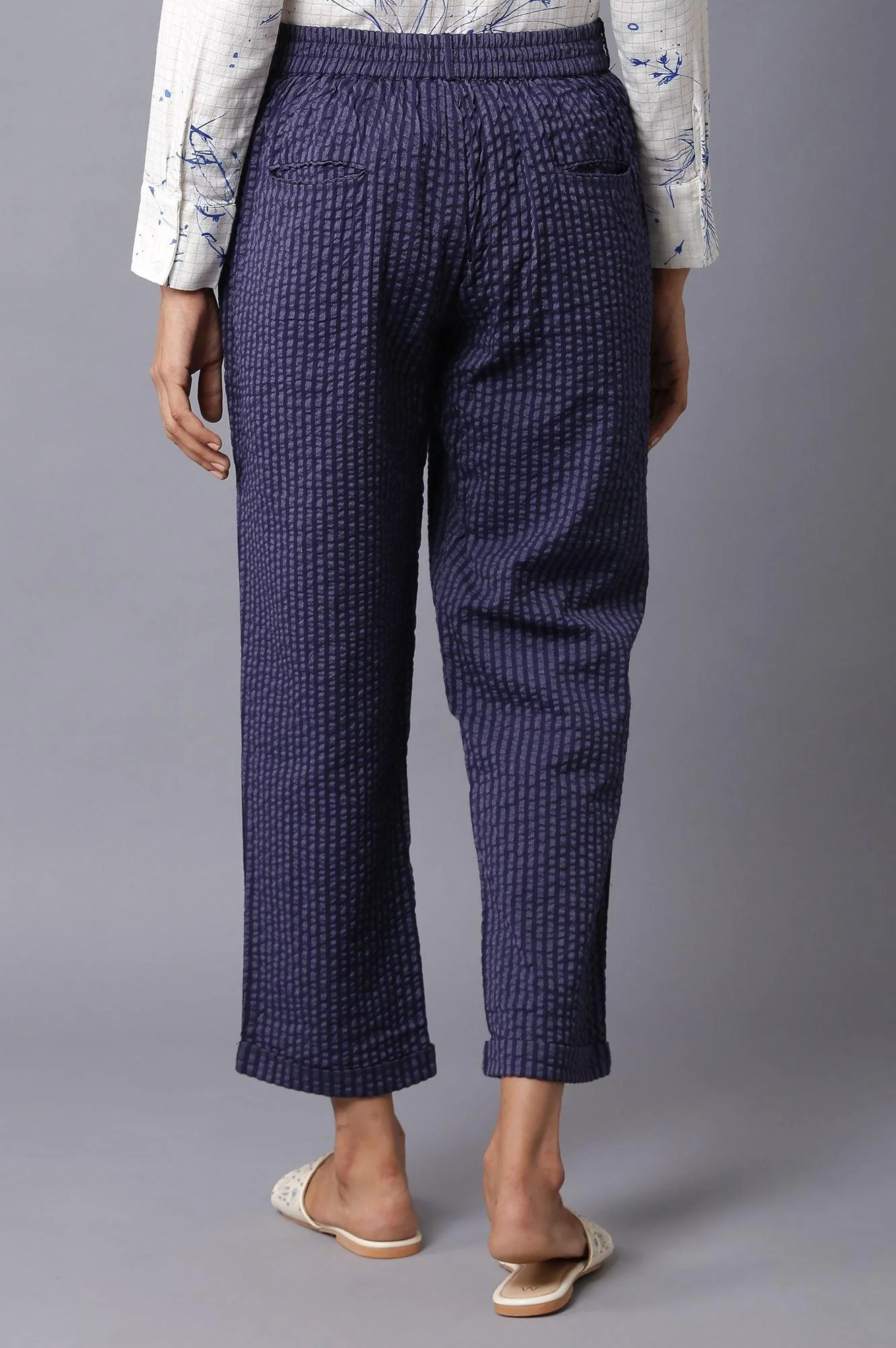Dark Blue Stripe Slim Pants - Image 2