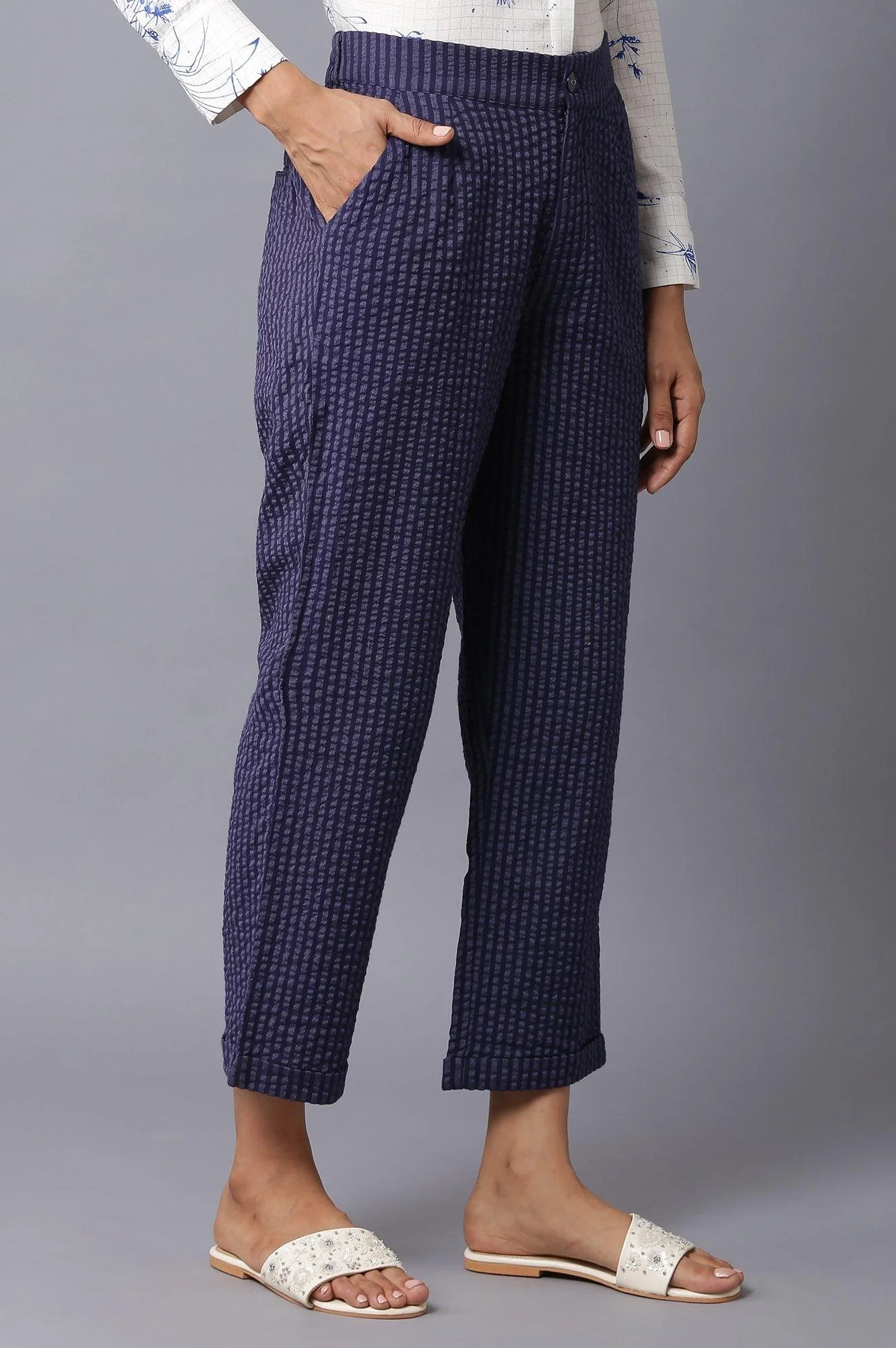 Dark Blue Stripe Slim Pants - Image 4