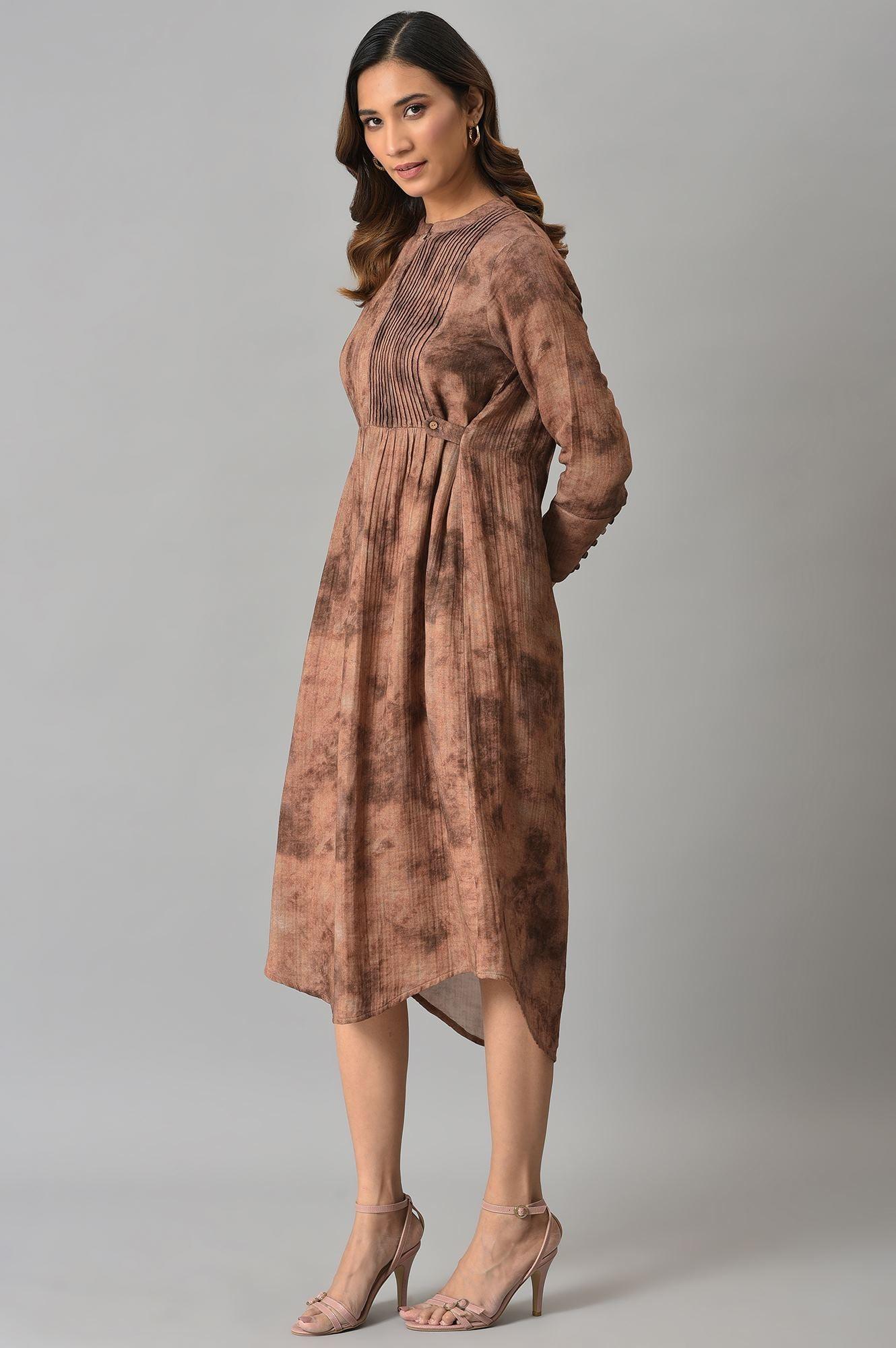 Dark Brown Abstract Printed Western Dress - Image 3