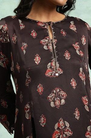 Dark Brown Ajrakh Print Flared Kurta - Image 6