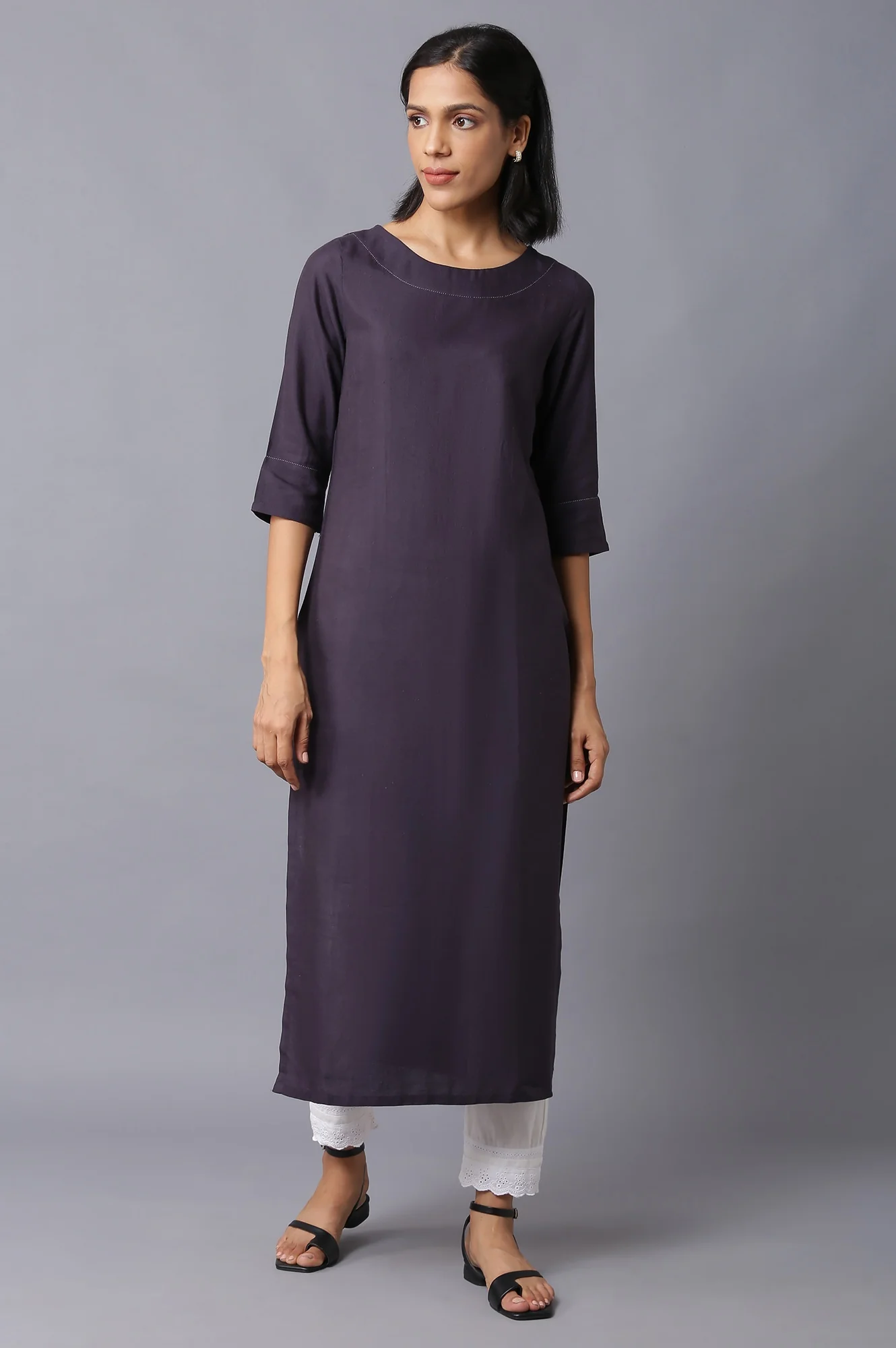 Dark Brown Box Pleated Jacket With Straight Solid kurta - Image 6