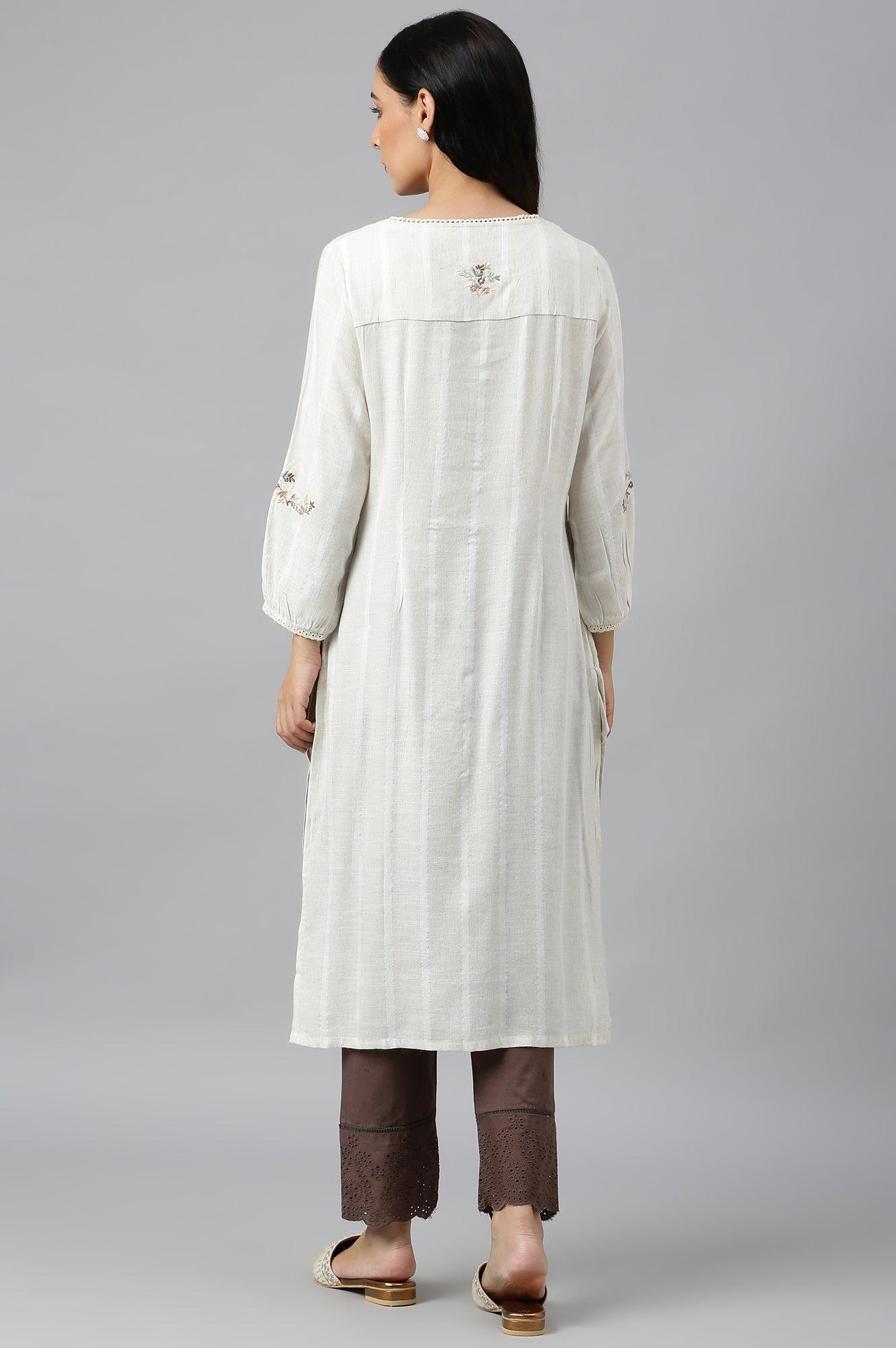 Dark Brown Embroidered kurta And Schiffli Slim Pants - Image 5