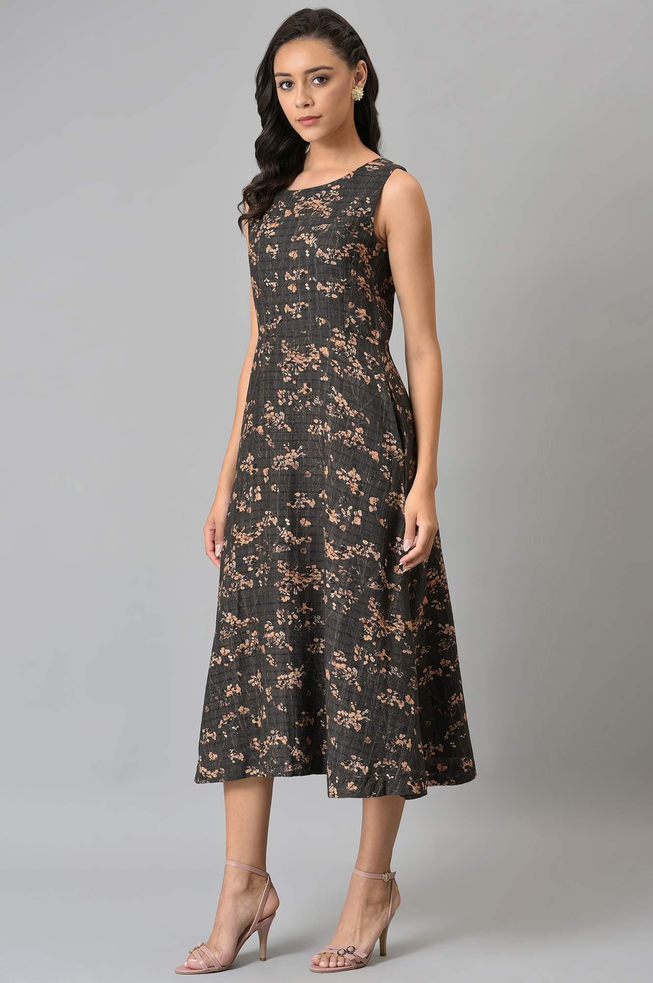 Dark Brown Floral Print Maxi Dress - Image 3
