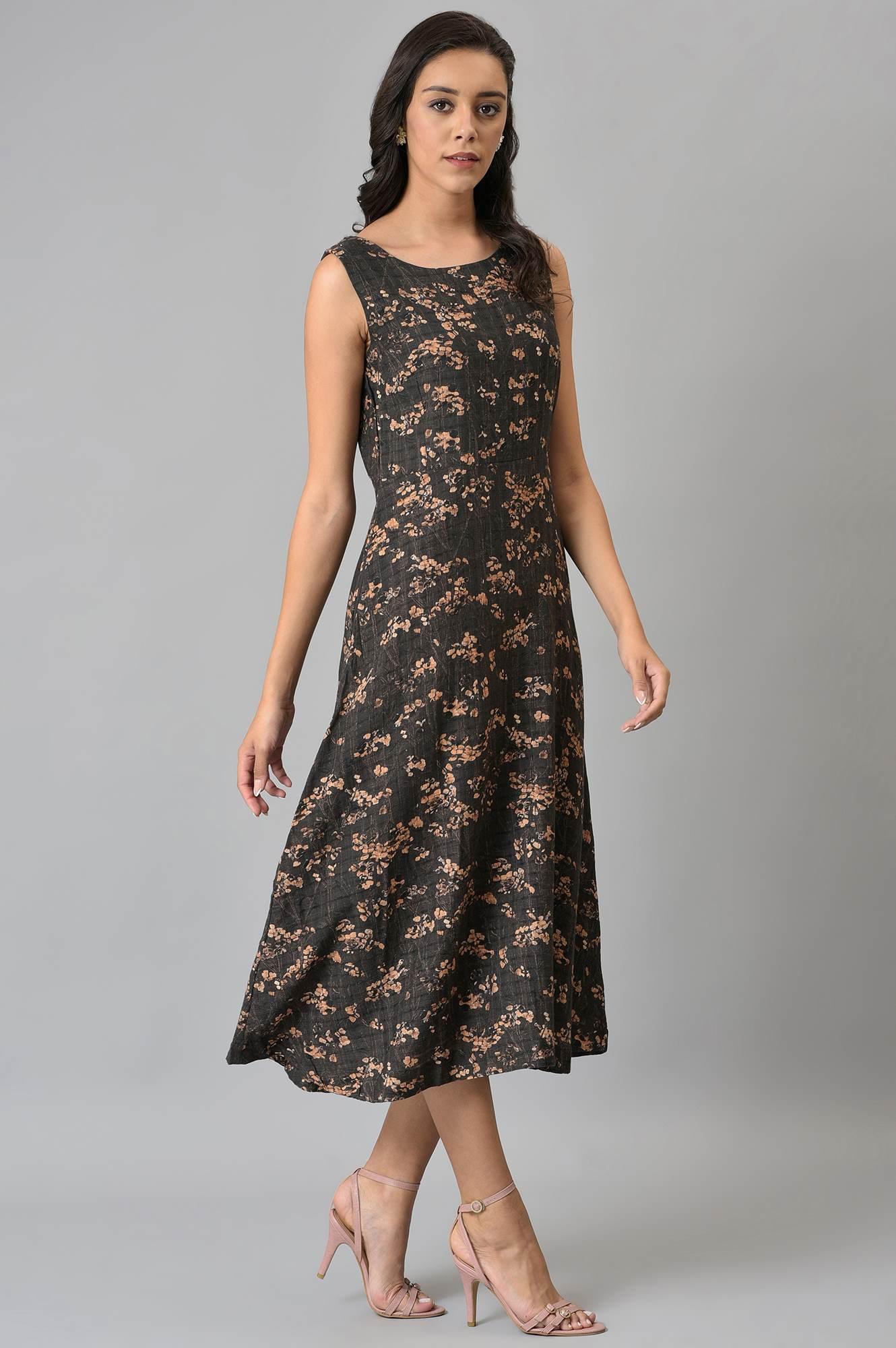 Dark Brown Floral Print Maxi Dress - Image 4