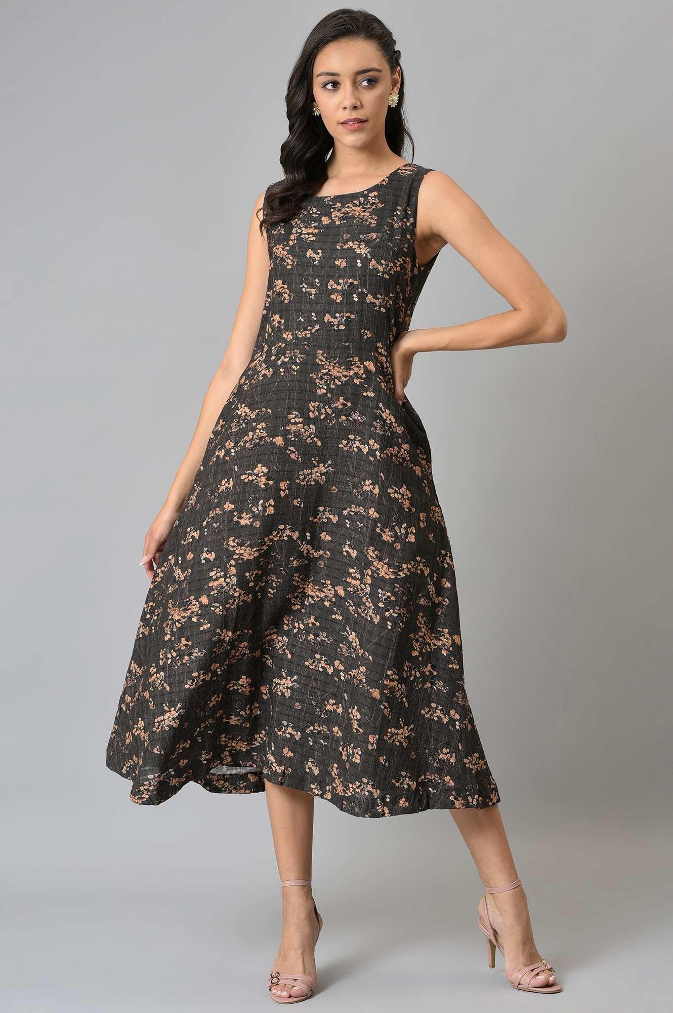 Dark Brown Floral Print Maxi Dress - Image 5