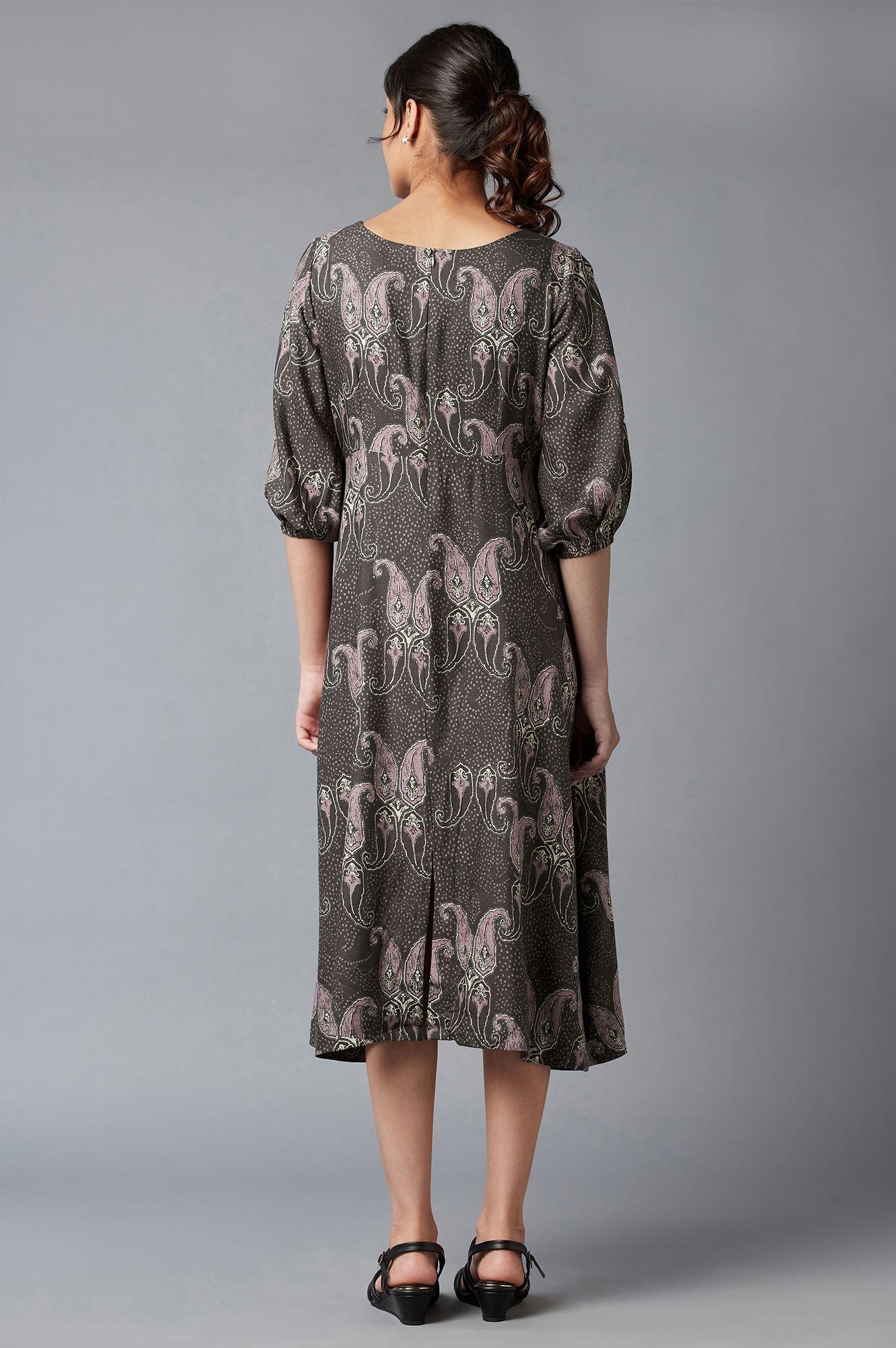 Dark Brown Paisley Print Maxi Dress - Image 2