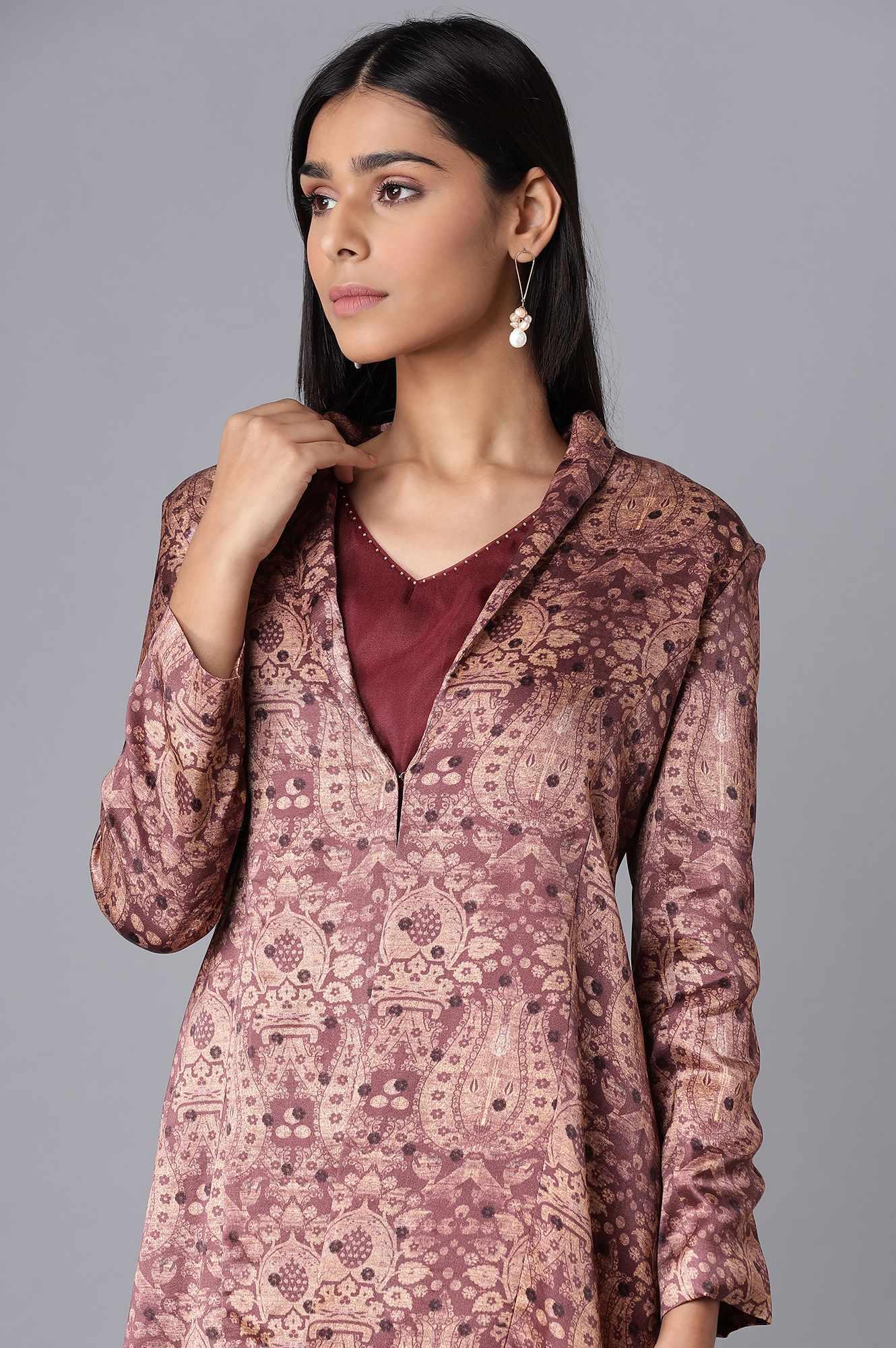 Dark Brown Pant Suit With kurta Set - Image 5