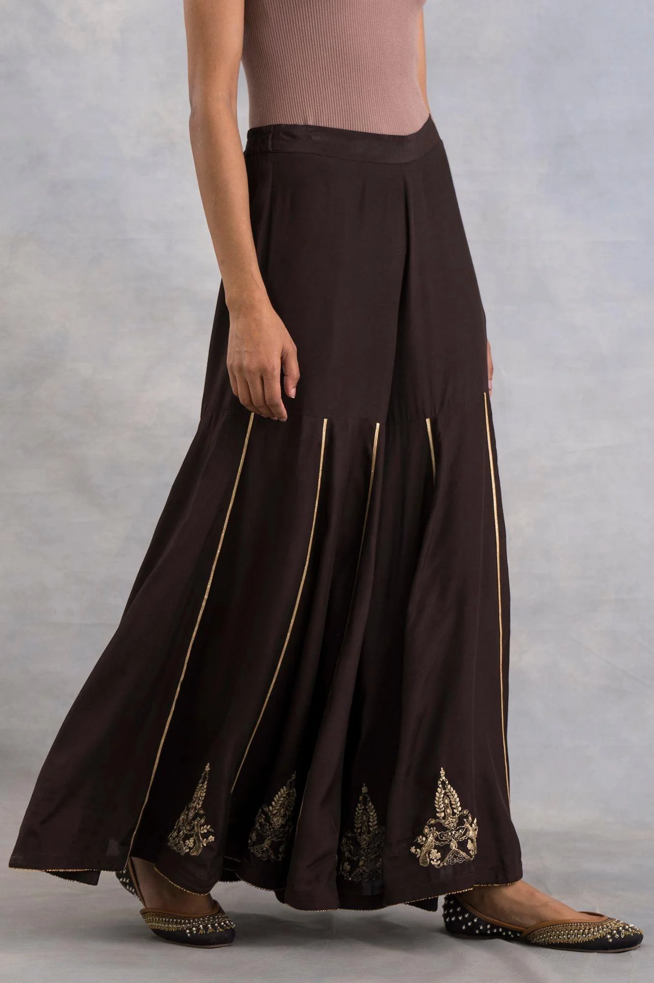 Dark Brown Sharara With Embroidery - Image 4
