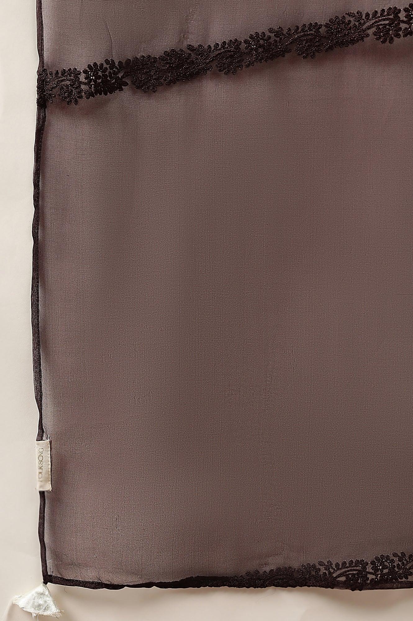 Dark Brown Silk Organza Embroidered Drape - Image 3
