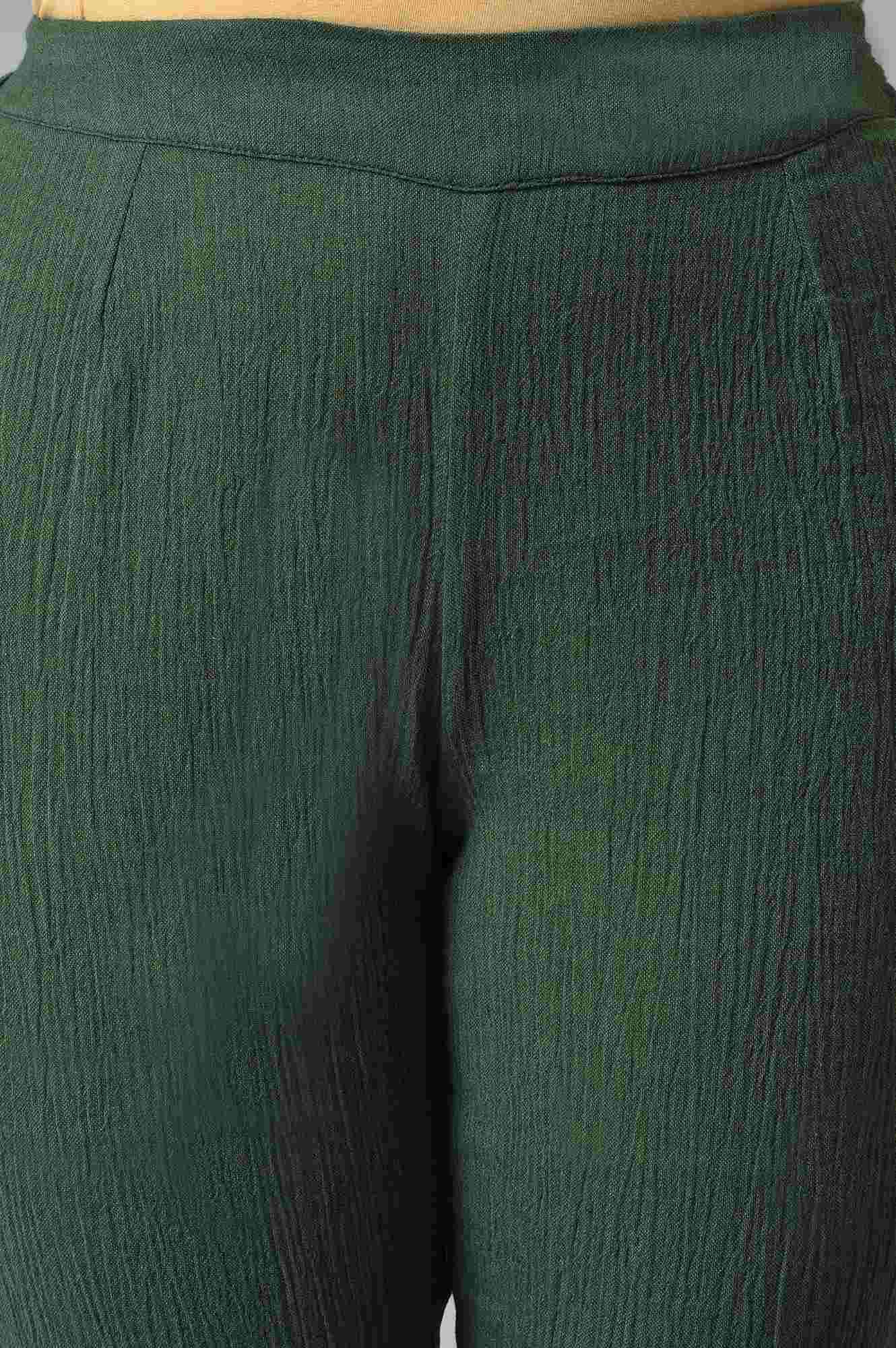 Dark Green 2-Tone Cotton kurta With Slim Pants And Dupatta - Image 6