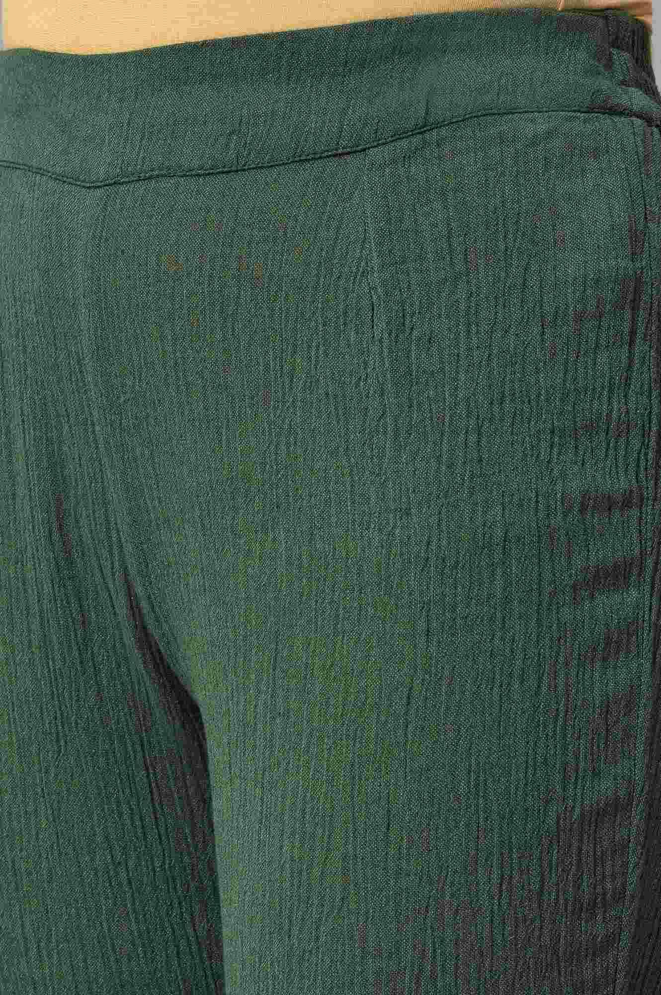 Dark Green 2-Tone Cotton kurta With Slim Pants And Dupatta - Image 7
